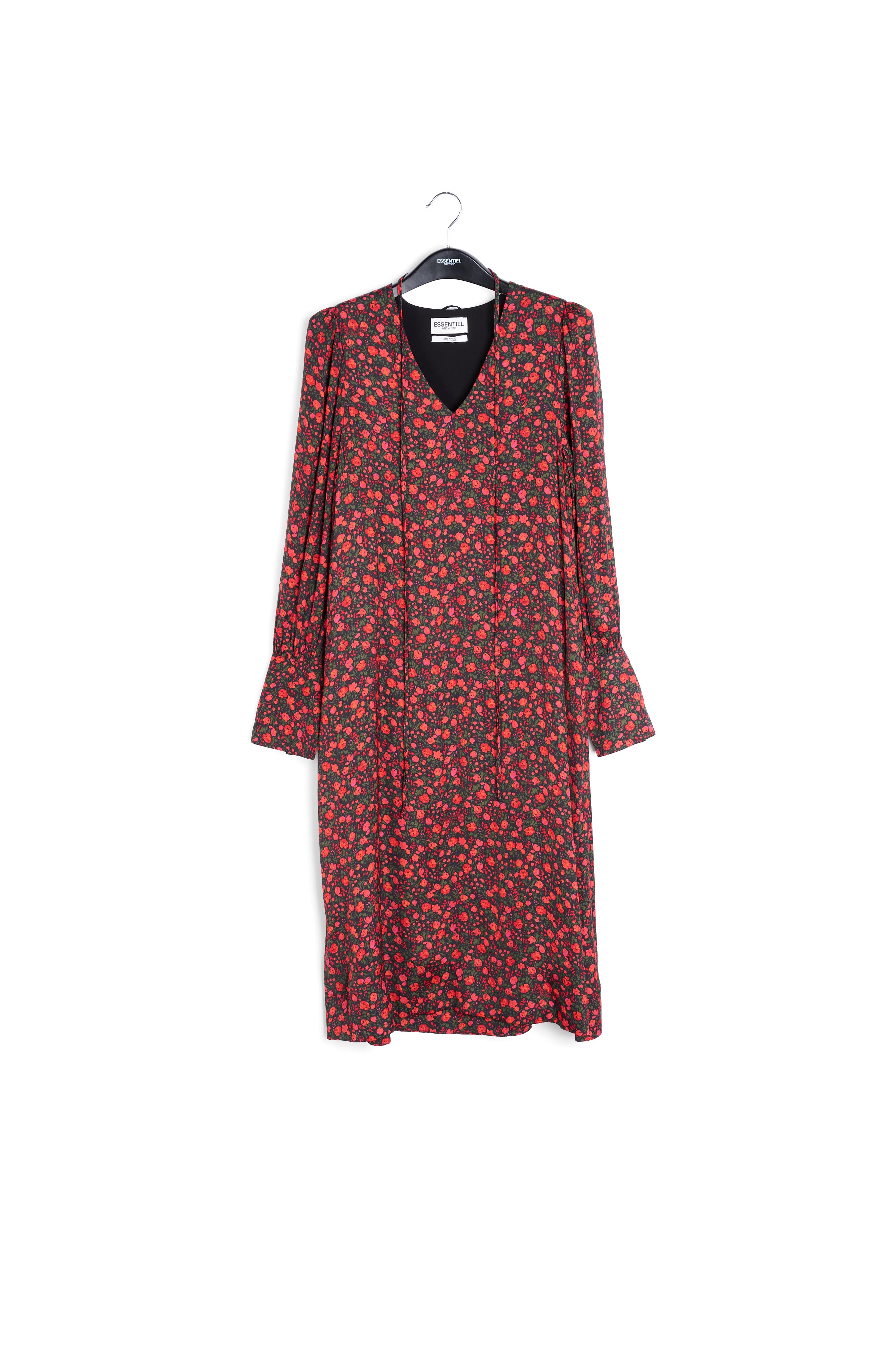 Robe maxi à  imprimé fleuri noir et rouge RE—SSENTIEL seconde main photo 1