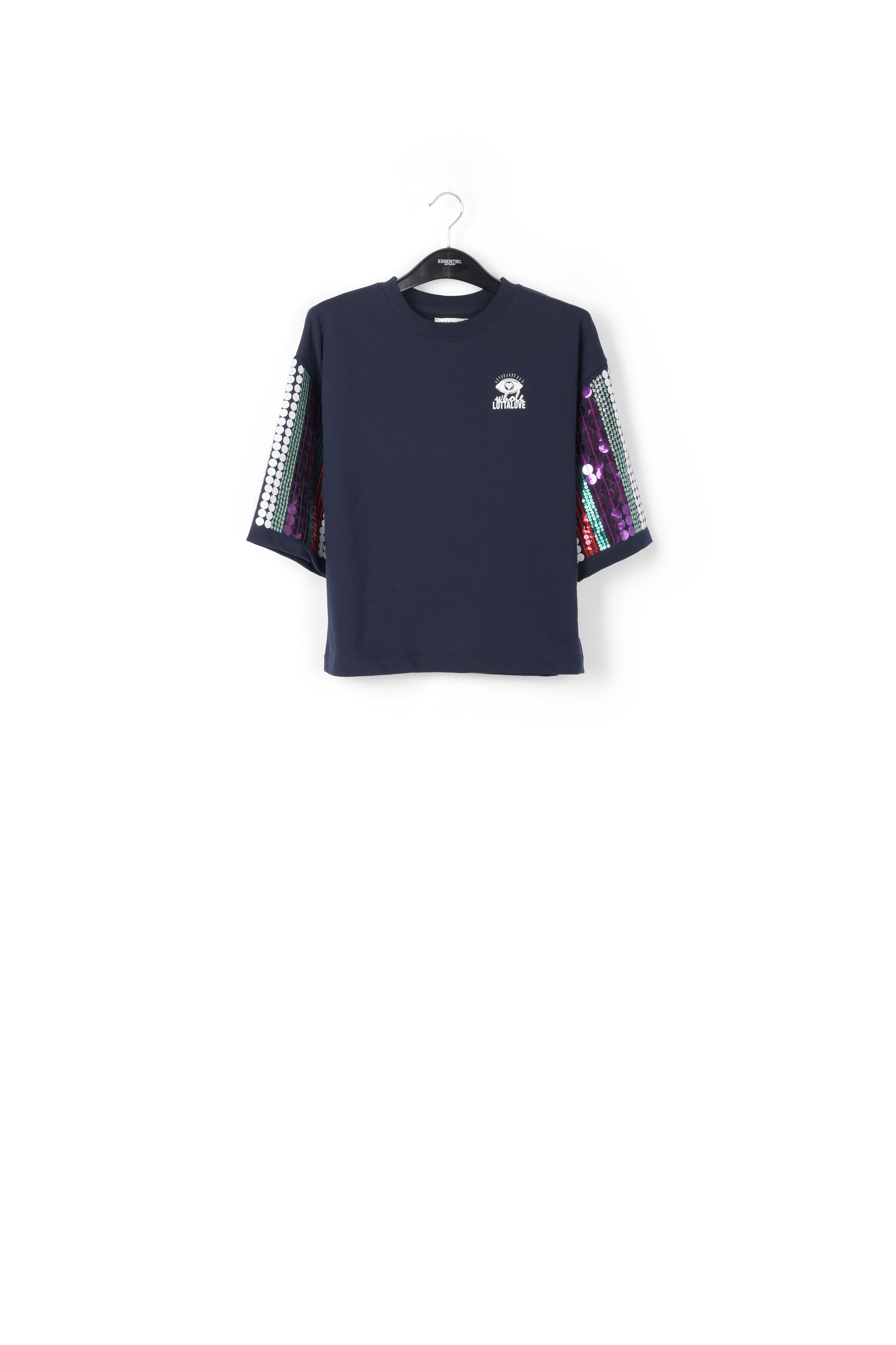 Dark blue organic cotton sweatshirt with sequins RE—SSENTIEL second-hand photo 1