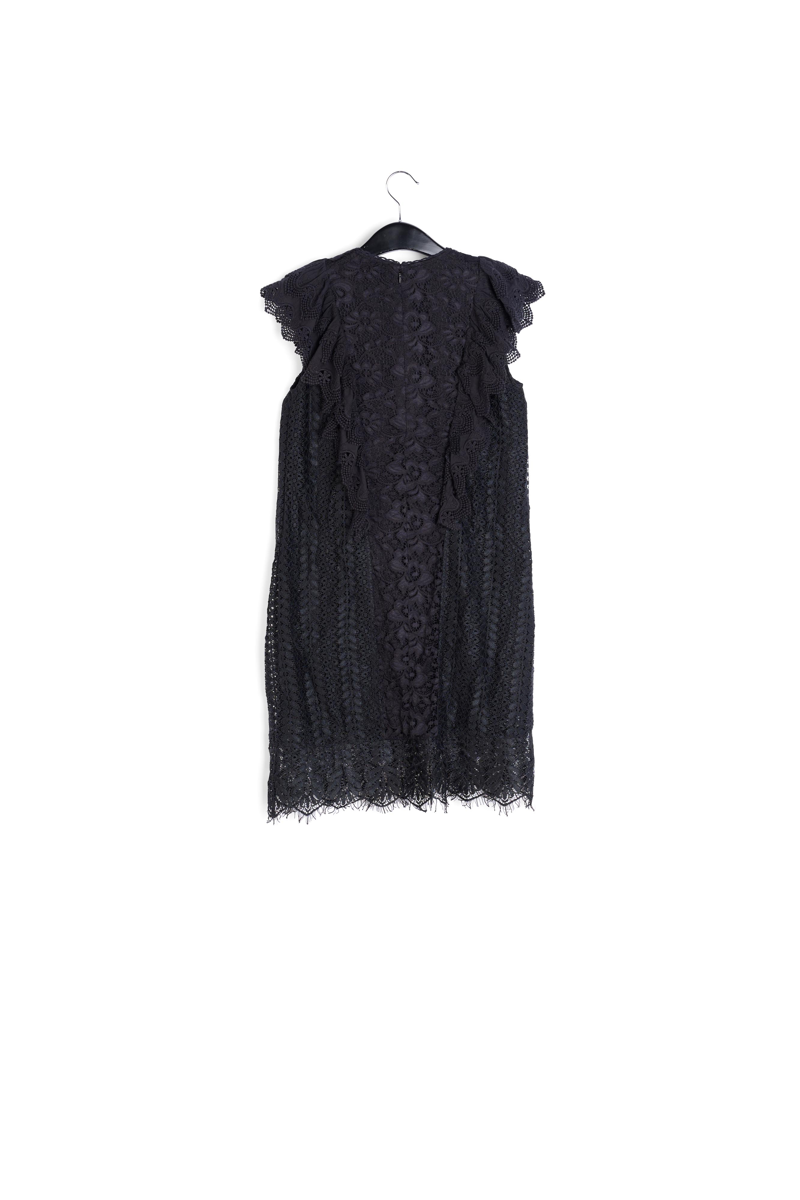 Robe ceinturée en dentelle noire avec ruches et paillettes RE—SSENTIEL seconde main photo 2