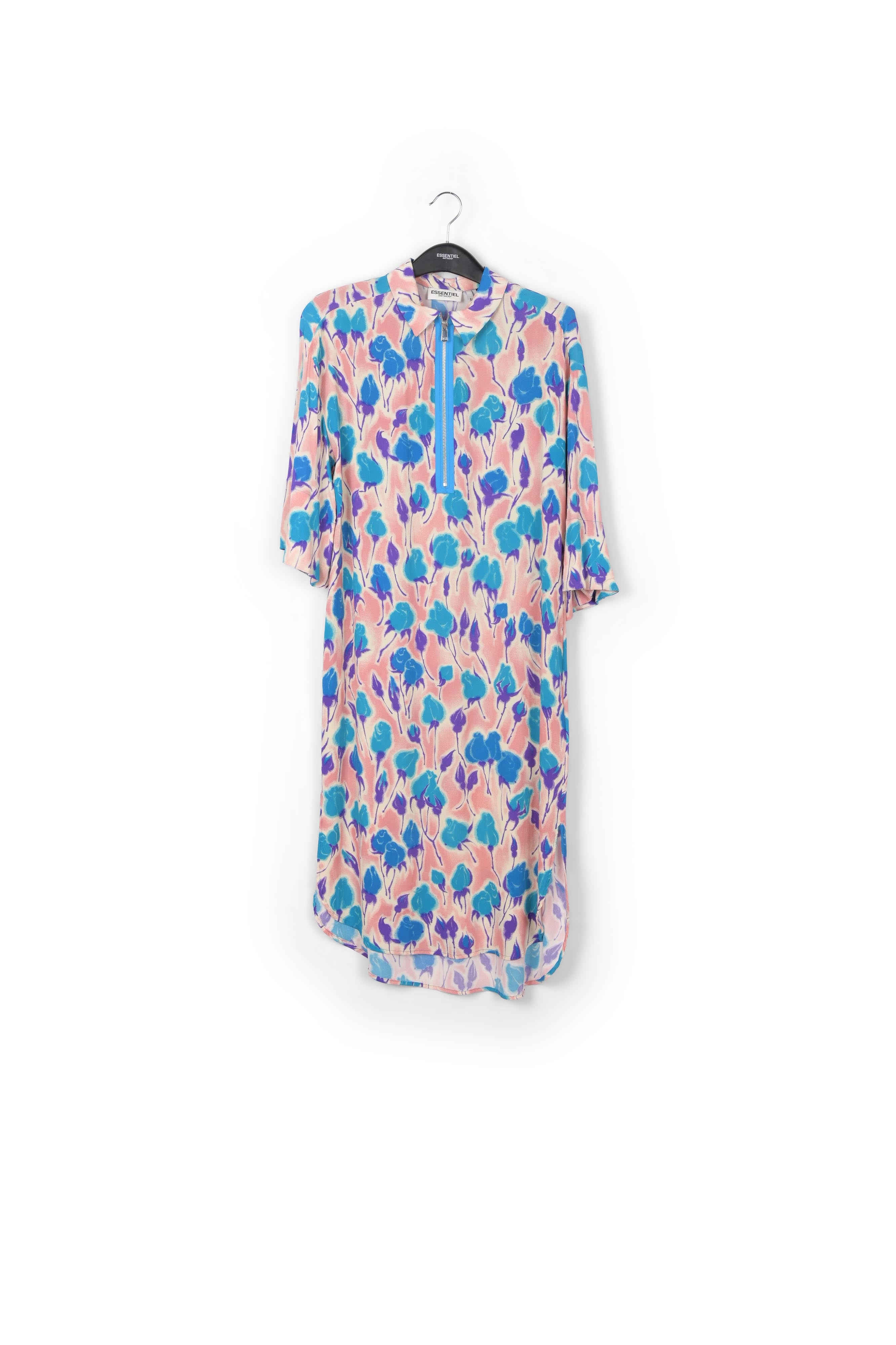 Light pink, blue and purple floral print midi-length dress RE—SSENTIEL second-hand photo 1