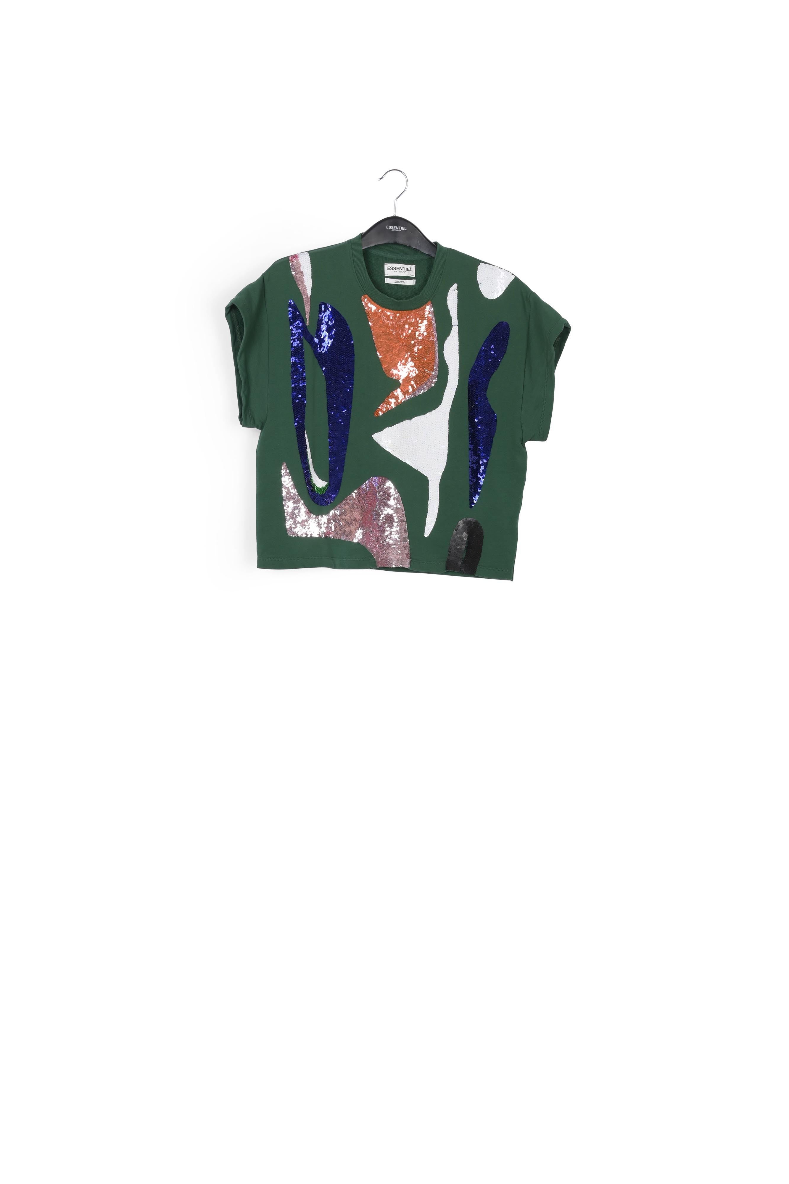 Sweatshirt vert foncé à  manches courtes et paillettes RE—SSENTIEL seconde main photo 1