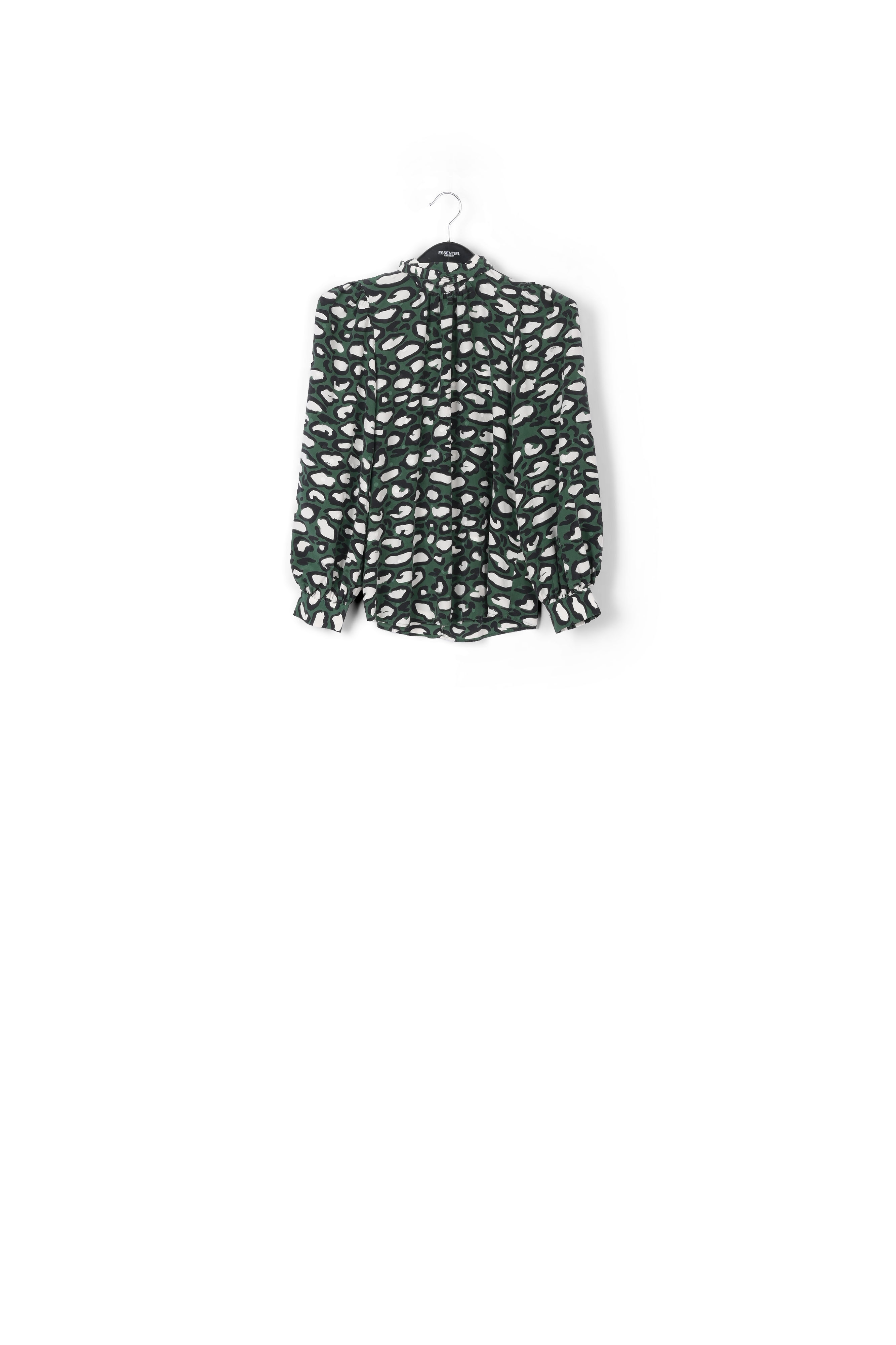 Flesgroene zijden top met opstaande kraag en luipaardprint RE—SSENTIEL tweedehands photo 1
