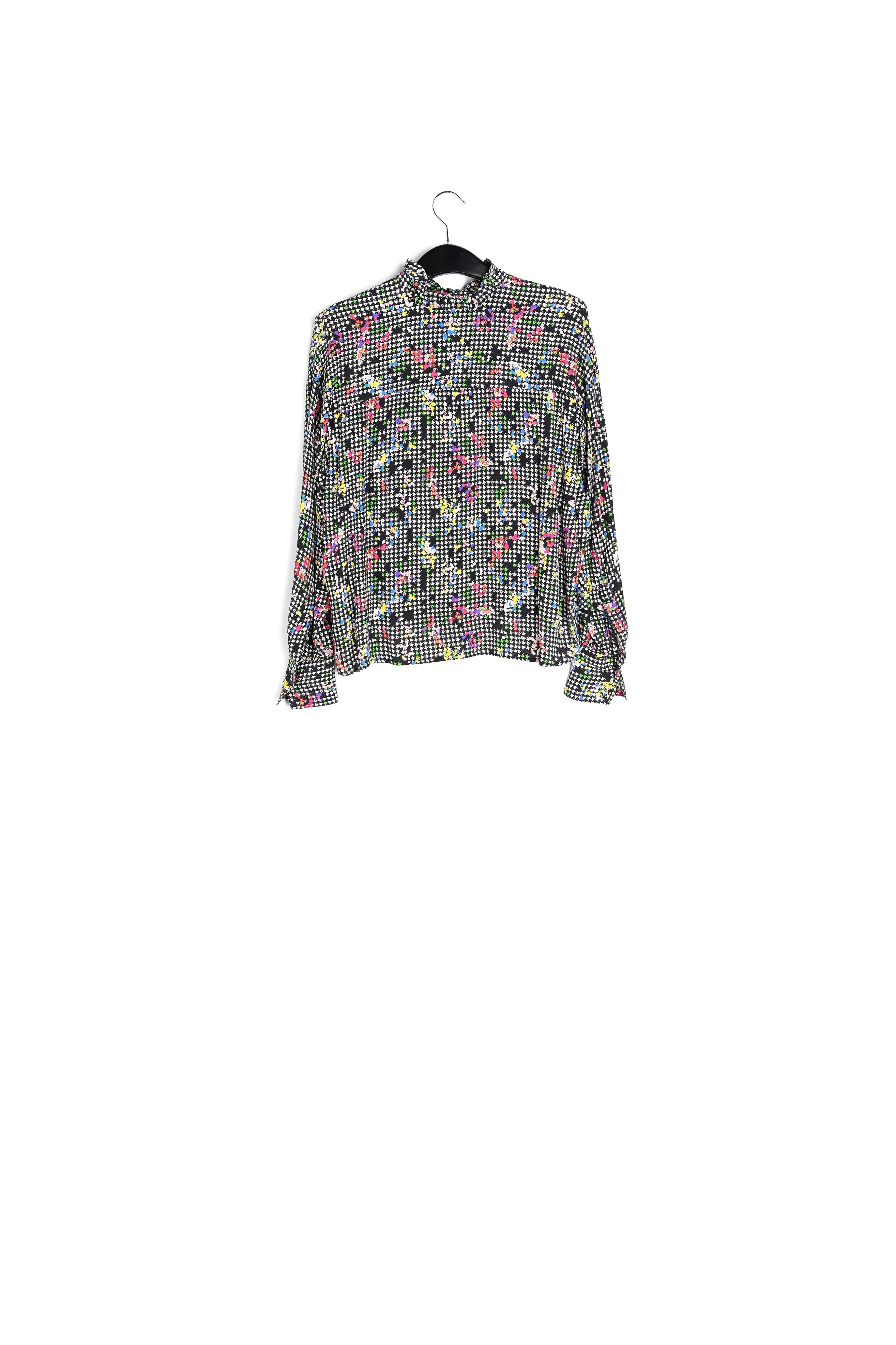 Chemise noire et blanche avec col à  ruches RE—SSENTIEL seconde main photo 2