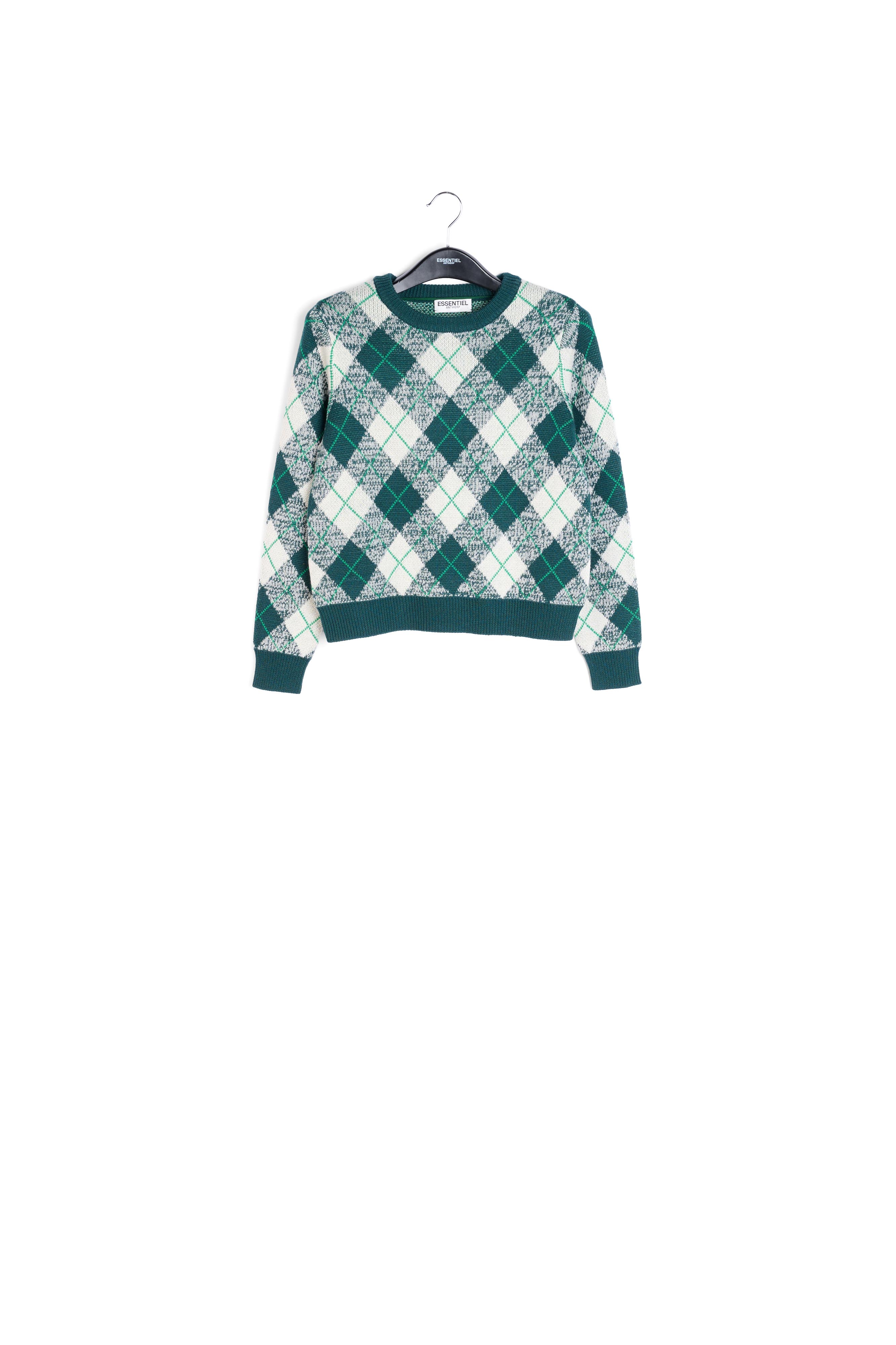 Pull à  motif diamant vert foncé et blanc RE—SSENTIEL seconde main photo 1