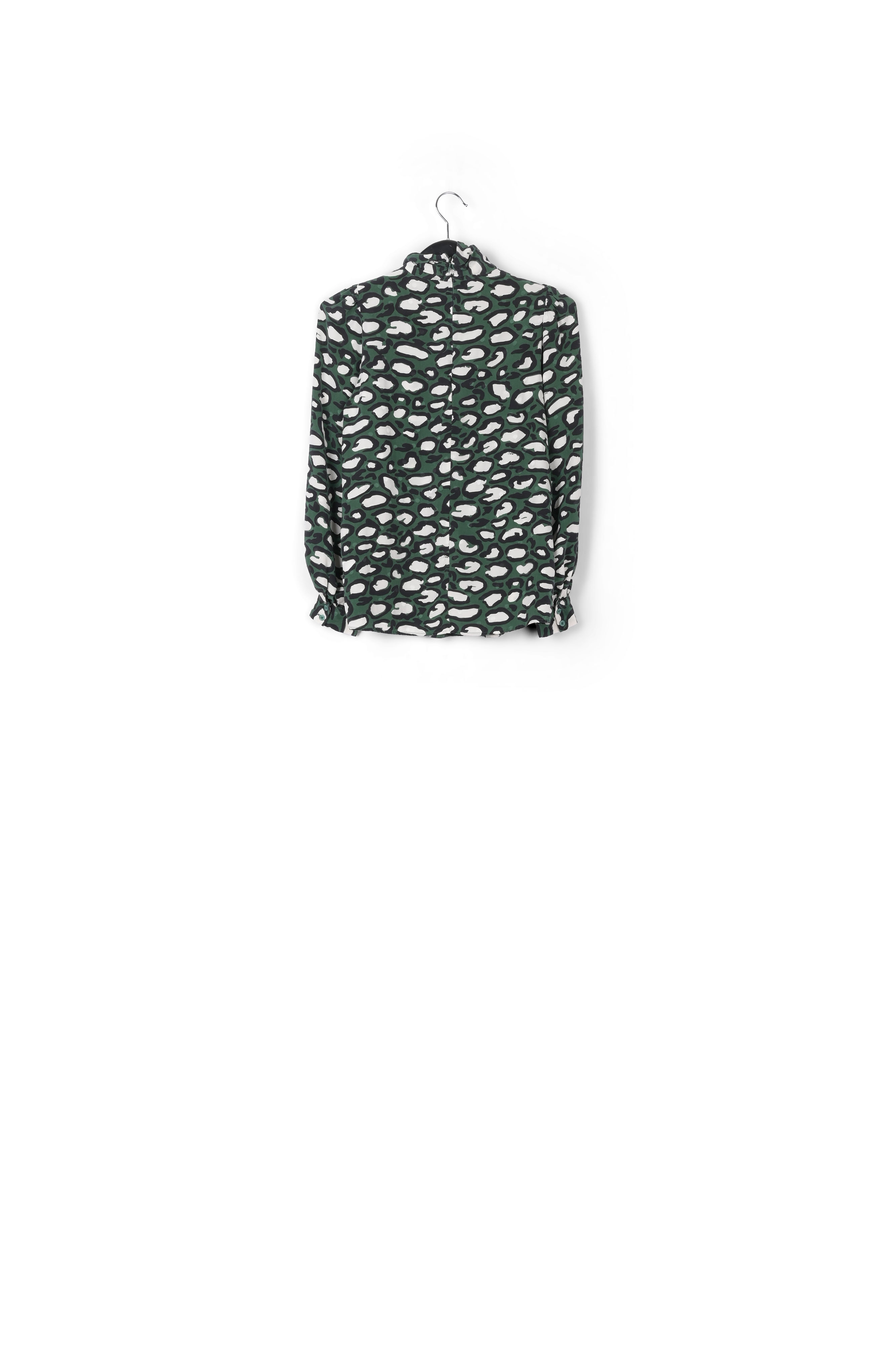 Flesgroene zijden top met opstaande kraag en luipaardprint RE—SSENTIEL tweedehands photo 2