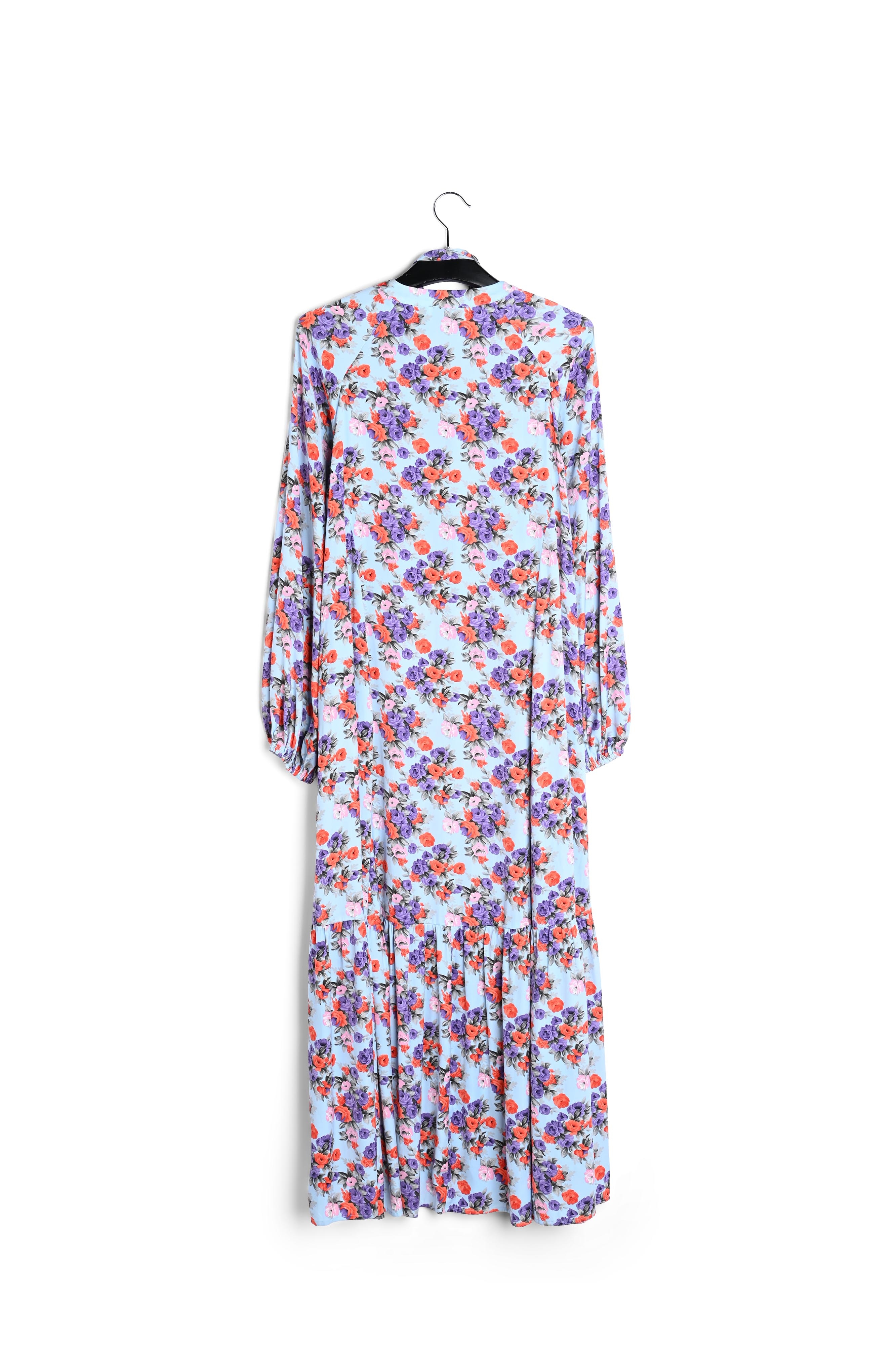 Lichtblauwe maxi-jurk met lange mouwen en bloemen RE—SSENTIEL tweedehands photo 2