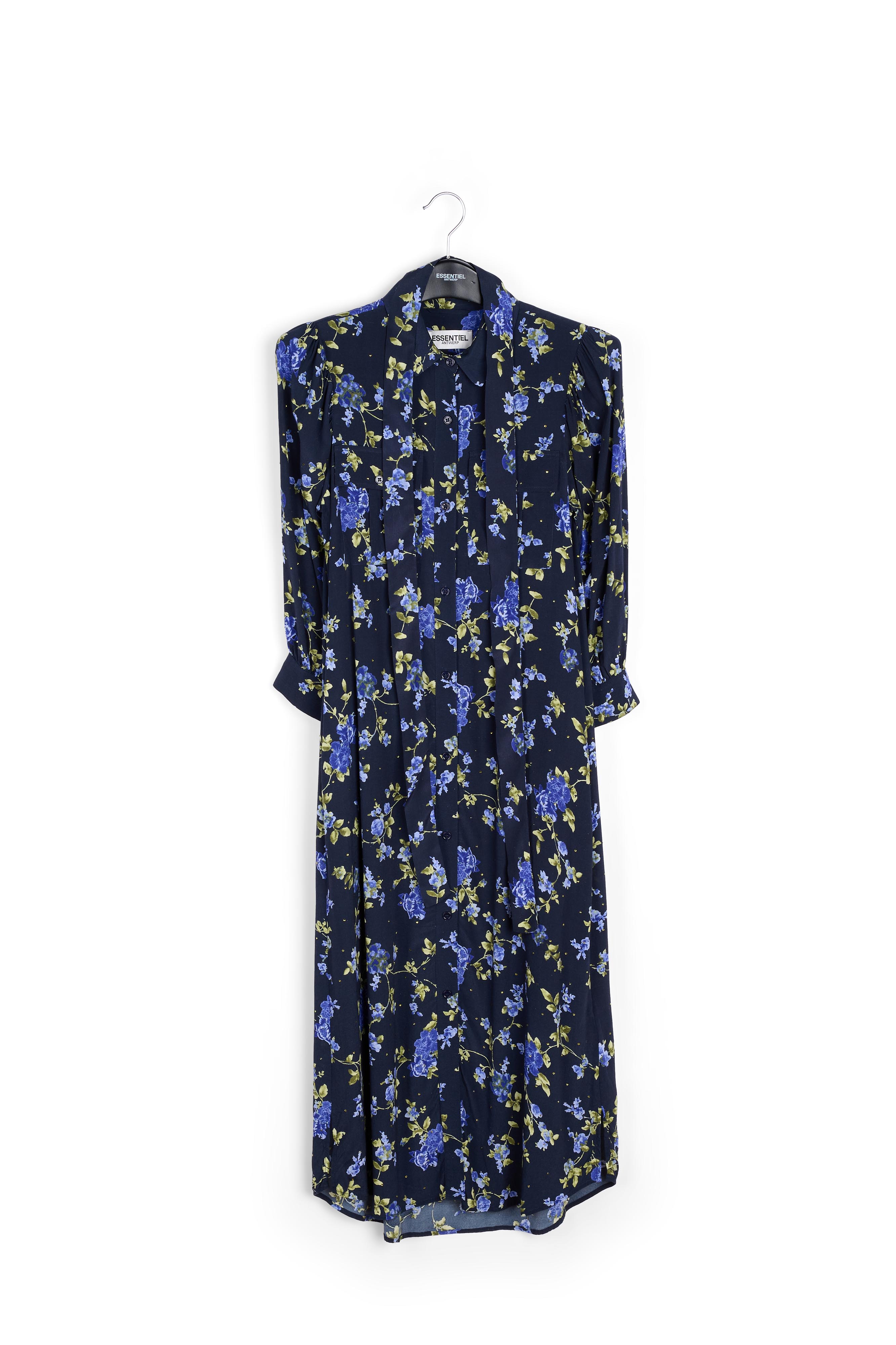 Donkerblauwe hemdjurk met bloemen RE—SSENTIEL tweedehands photo 1