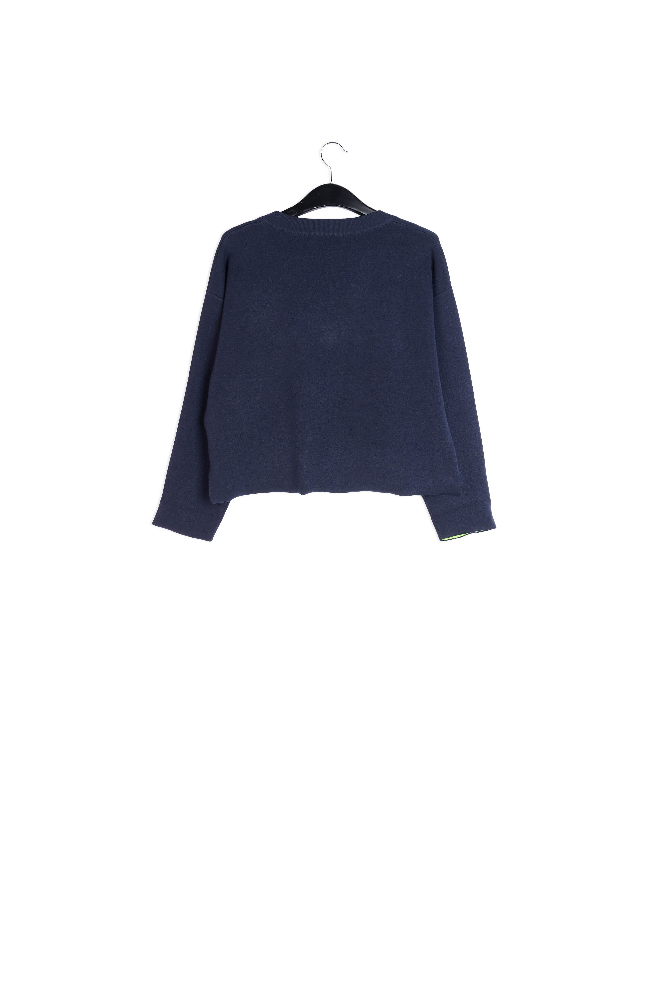 Pull en v bleu foncé avec accent orange RE—SSENTIEL seconde main photo 2