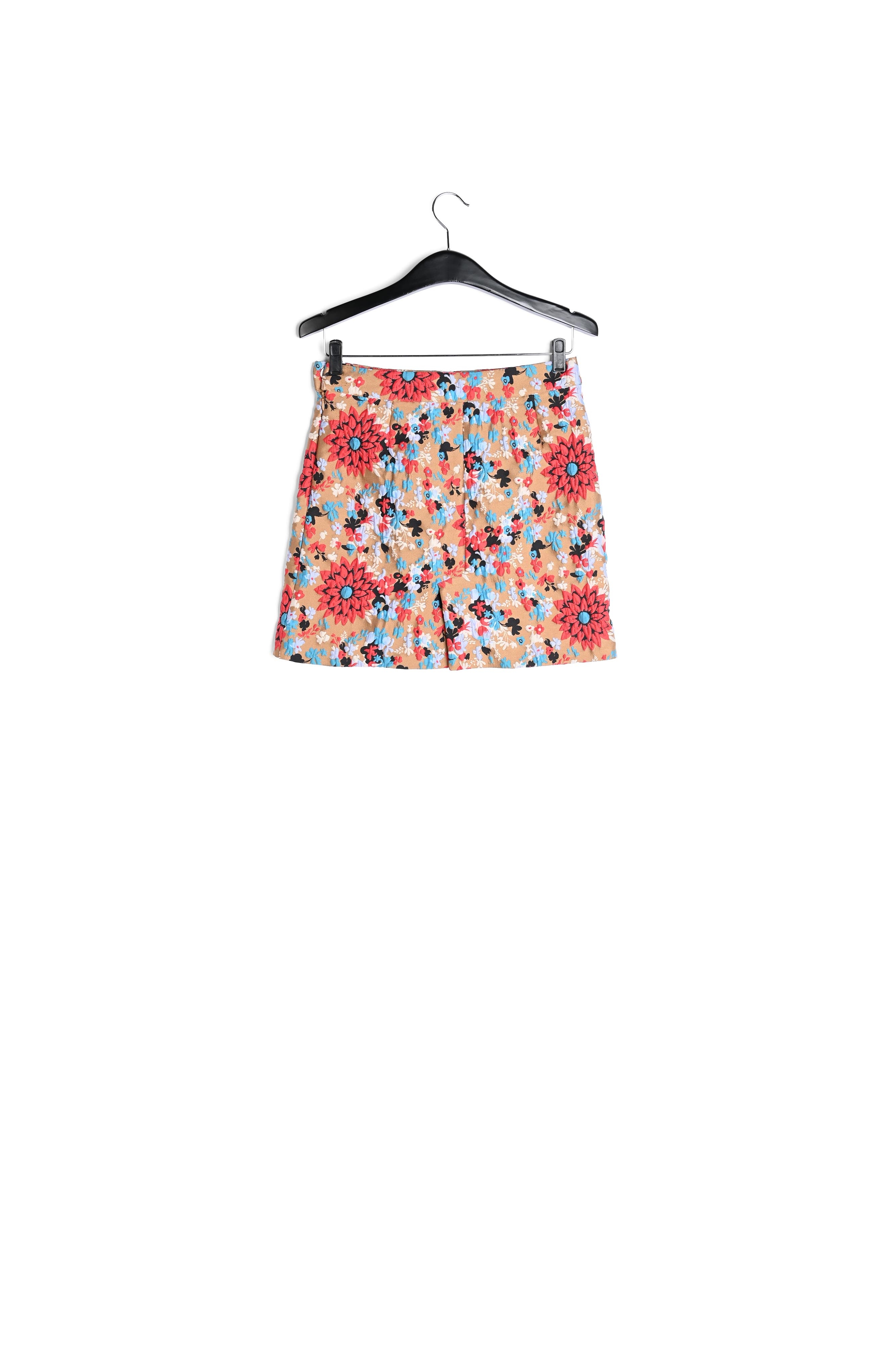 Mini-jupe camel en jacquard fleuri RE—SSENTIEL seconde main photo 2