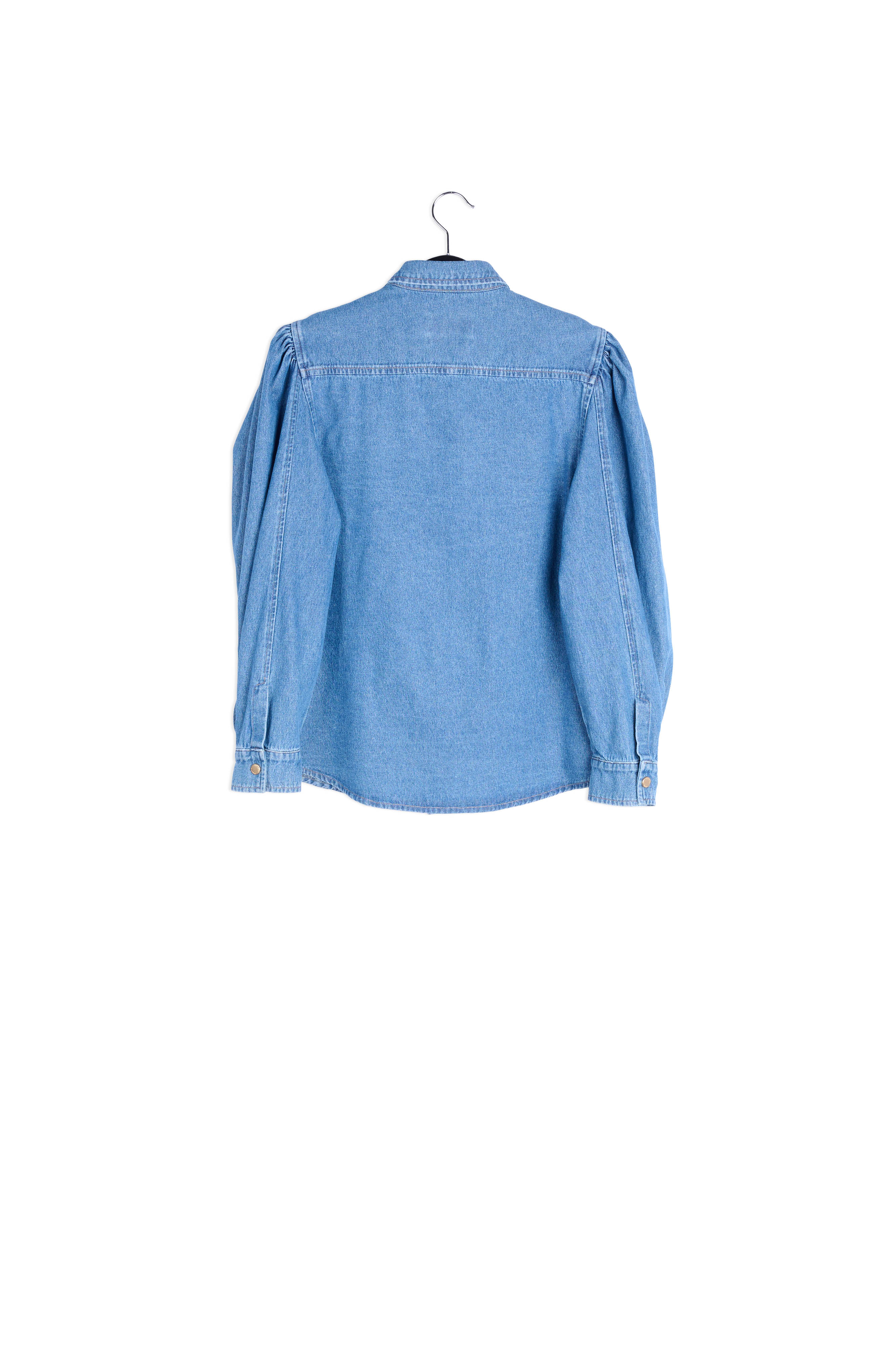 Blue denim shirt with puff sleeves RE—SSENTIEL second-hand photo 2