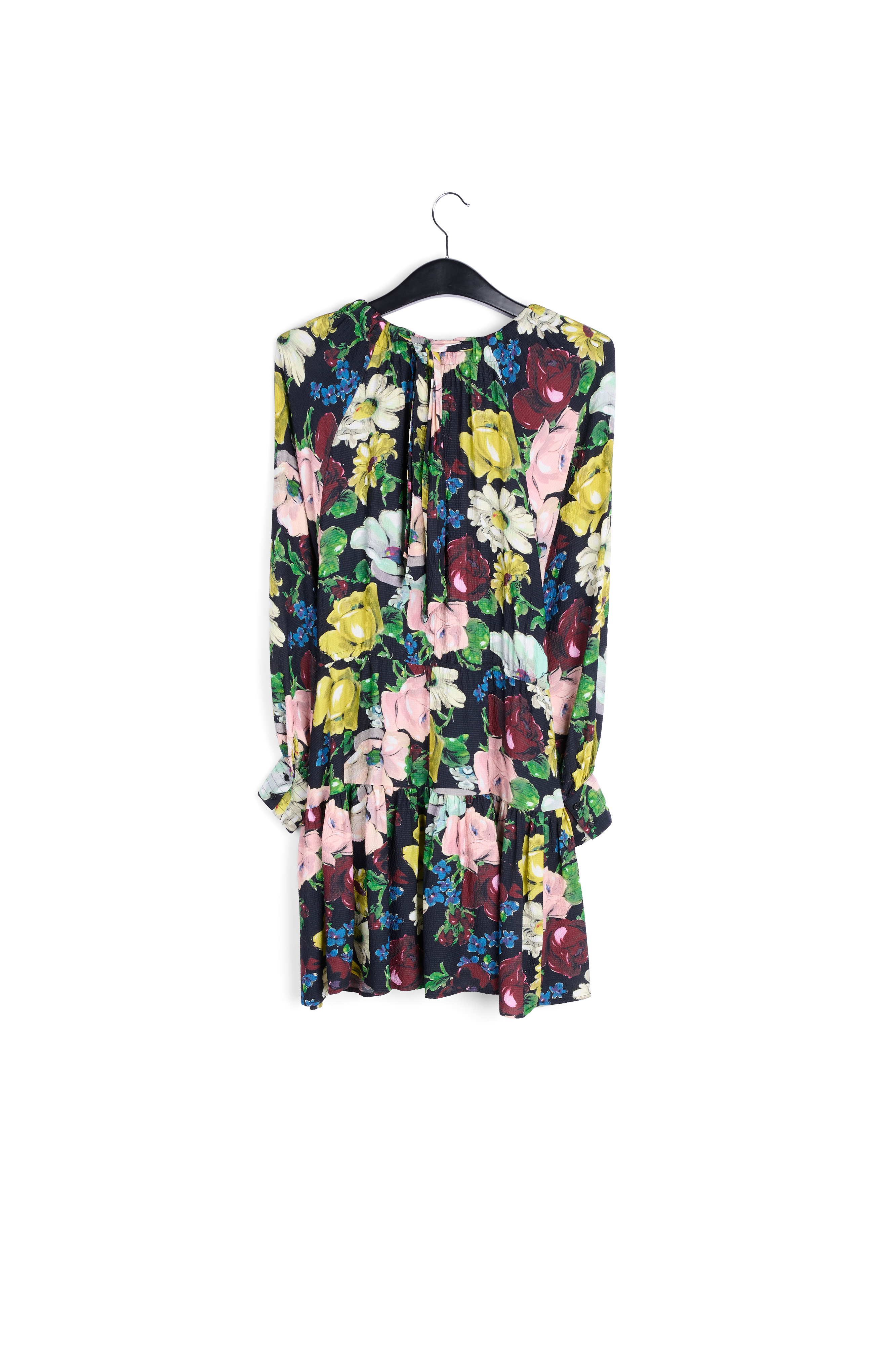 Zwarte, witte en gele mini-jurk met bloemenprint RE—SSENTIEL tweedehands photo 2