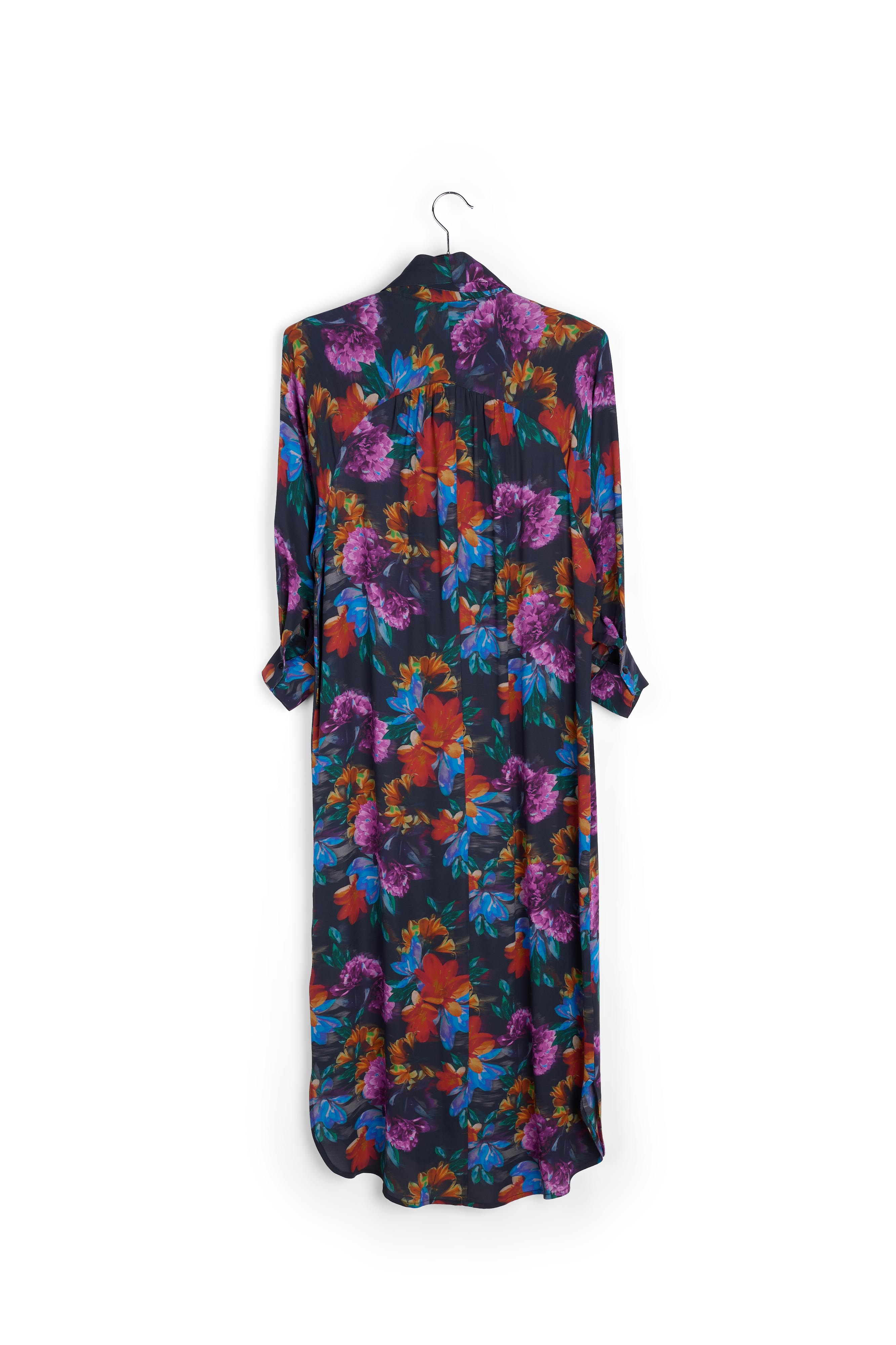 Robe chemise anthracite, bleue et orange à imprimé floral RE—SSENTIEL seconde main photo 2