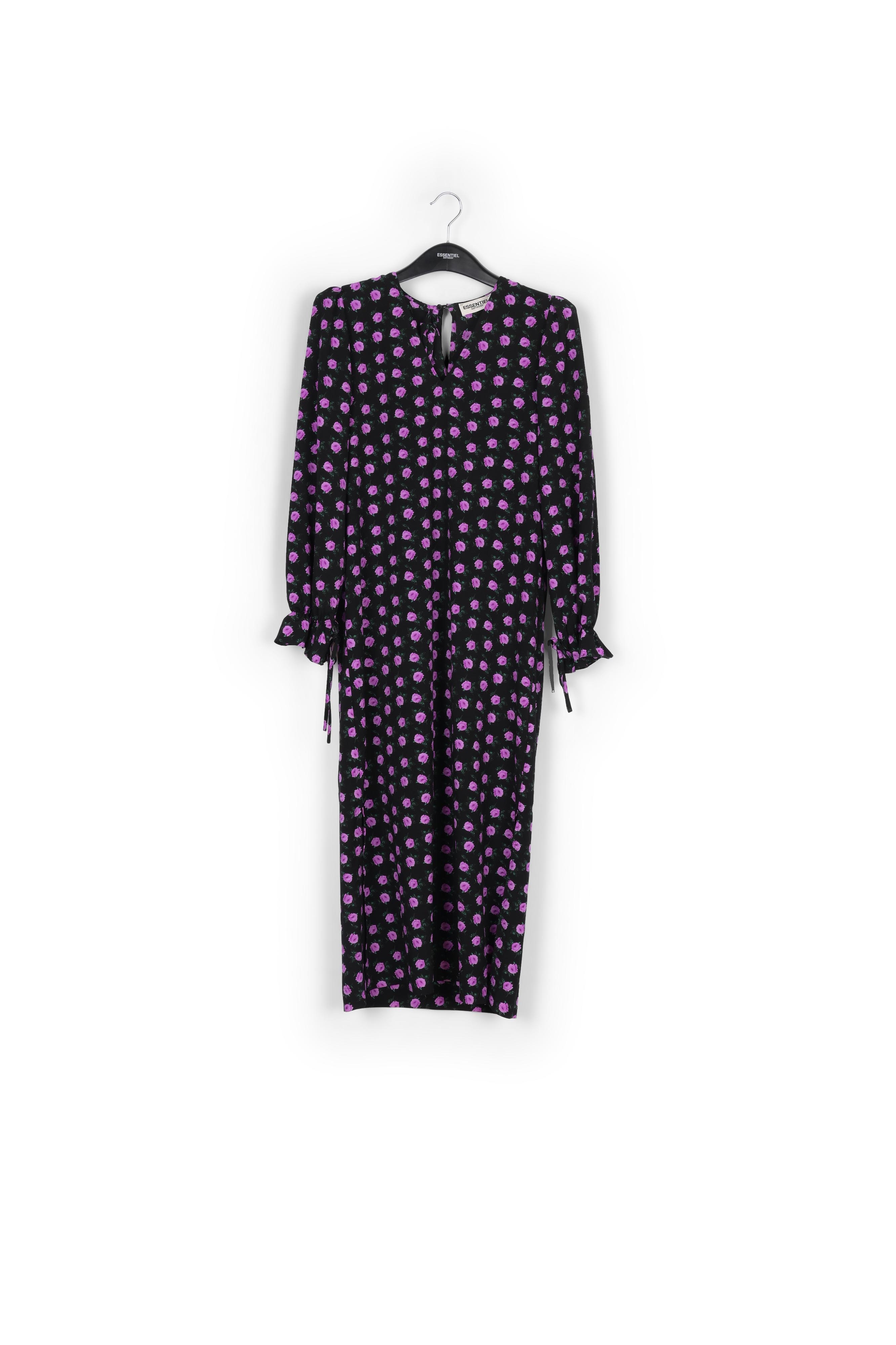 Zwarte midi-jurk met bloemenprint en riem RE—SSENTIEL tweedehands photo 1