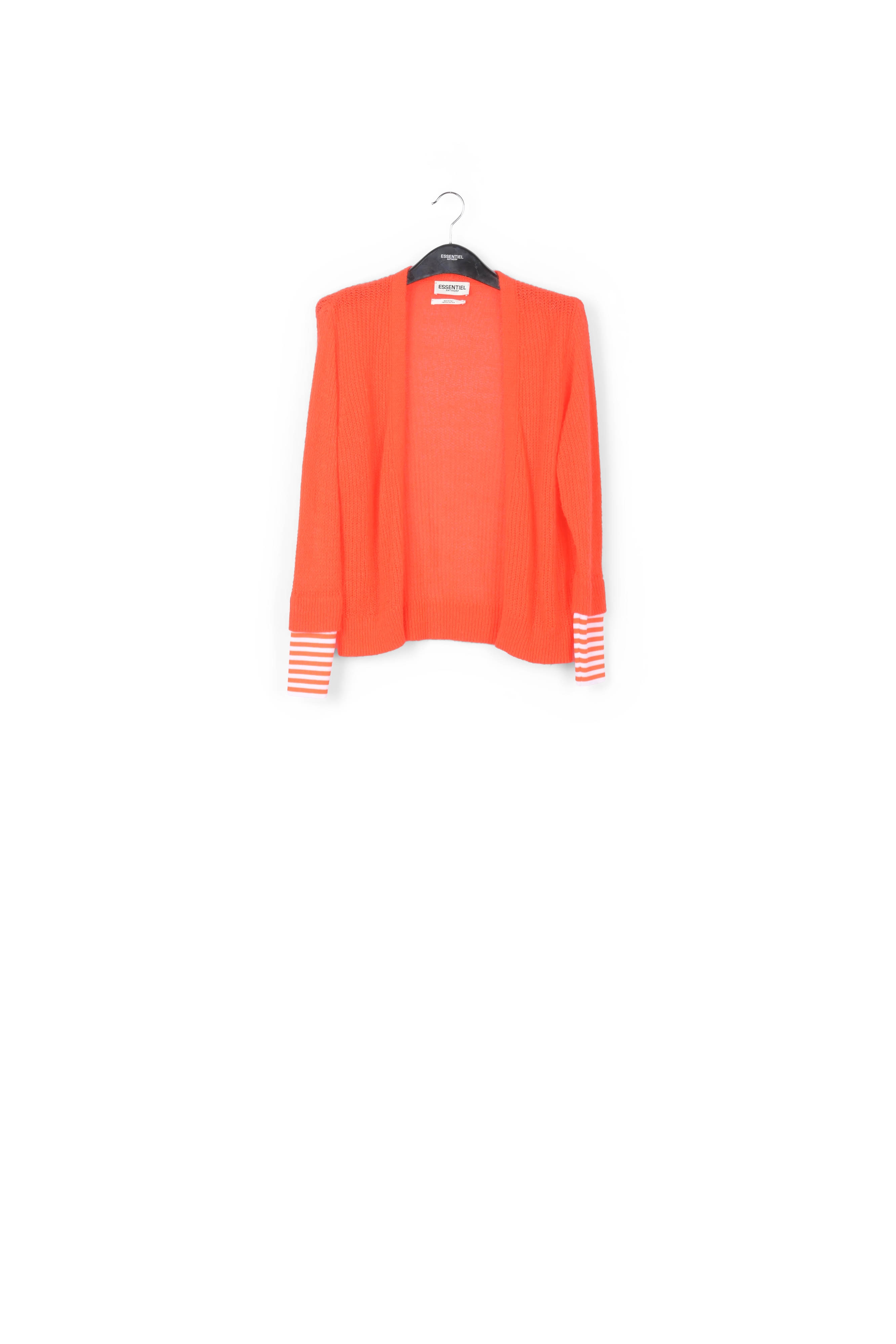 Neon orange ribbed-knit cardigan with striped neon cuffs RE—SSENTIEL second-hand photo 1