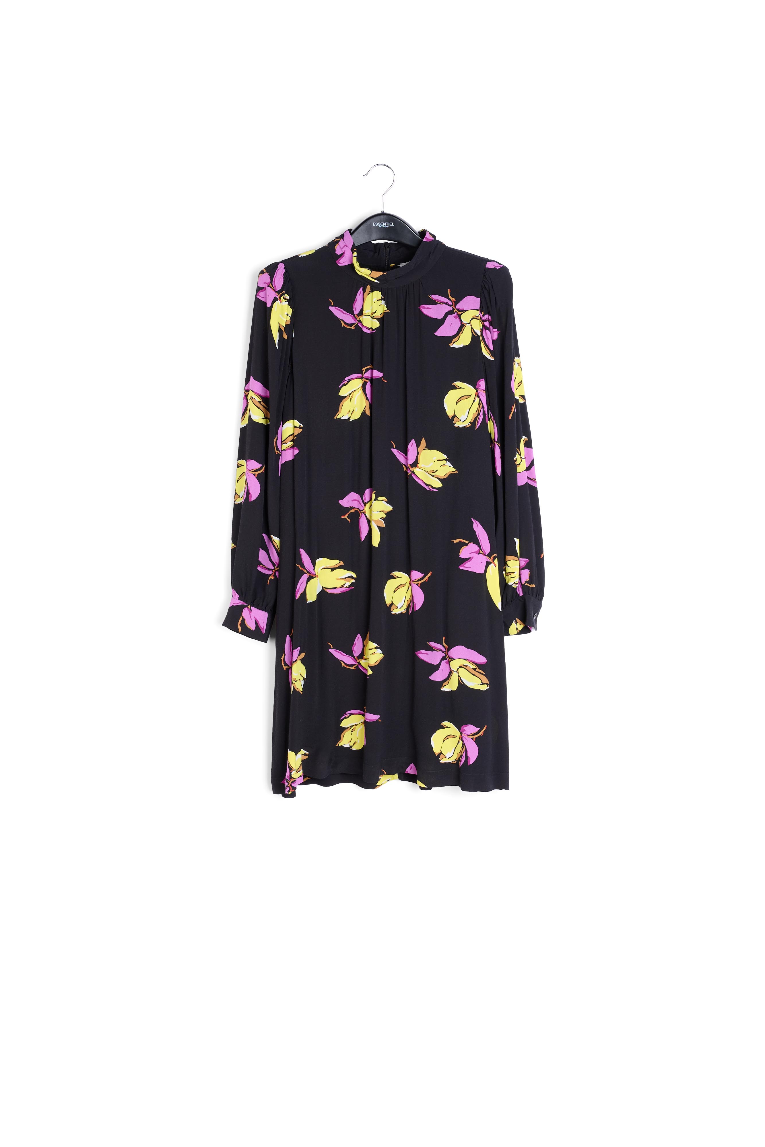 Zwarte mini-jurk met bloemenprint RE—SSENTIEL tweedehands photo 1