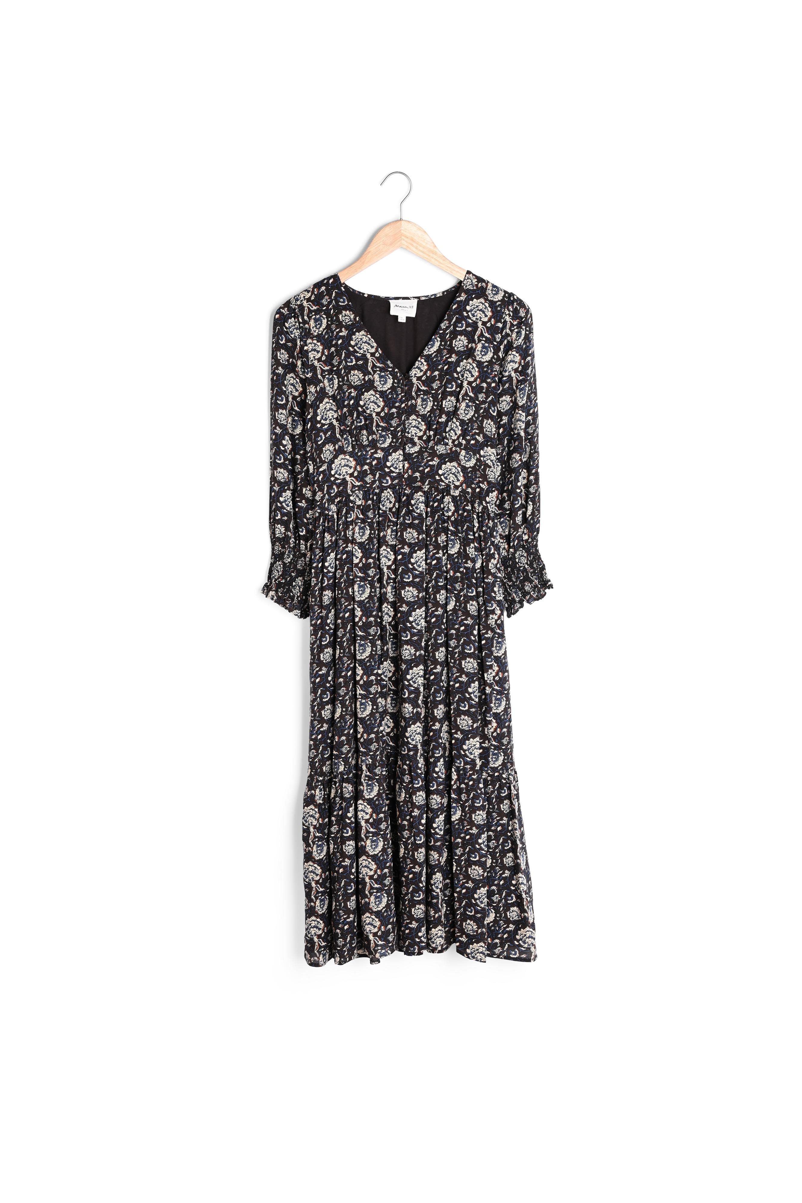 Robe longue à l'imprimée fleuri noire Nancy Maison 123 seconde main photo 3