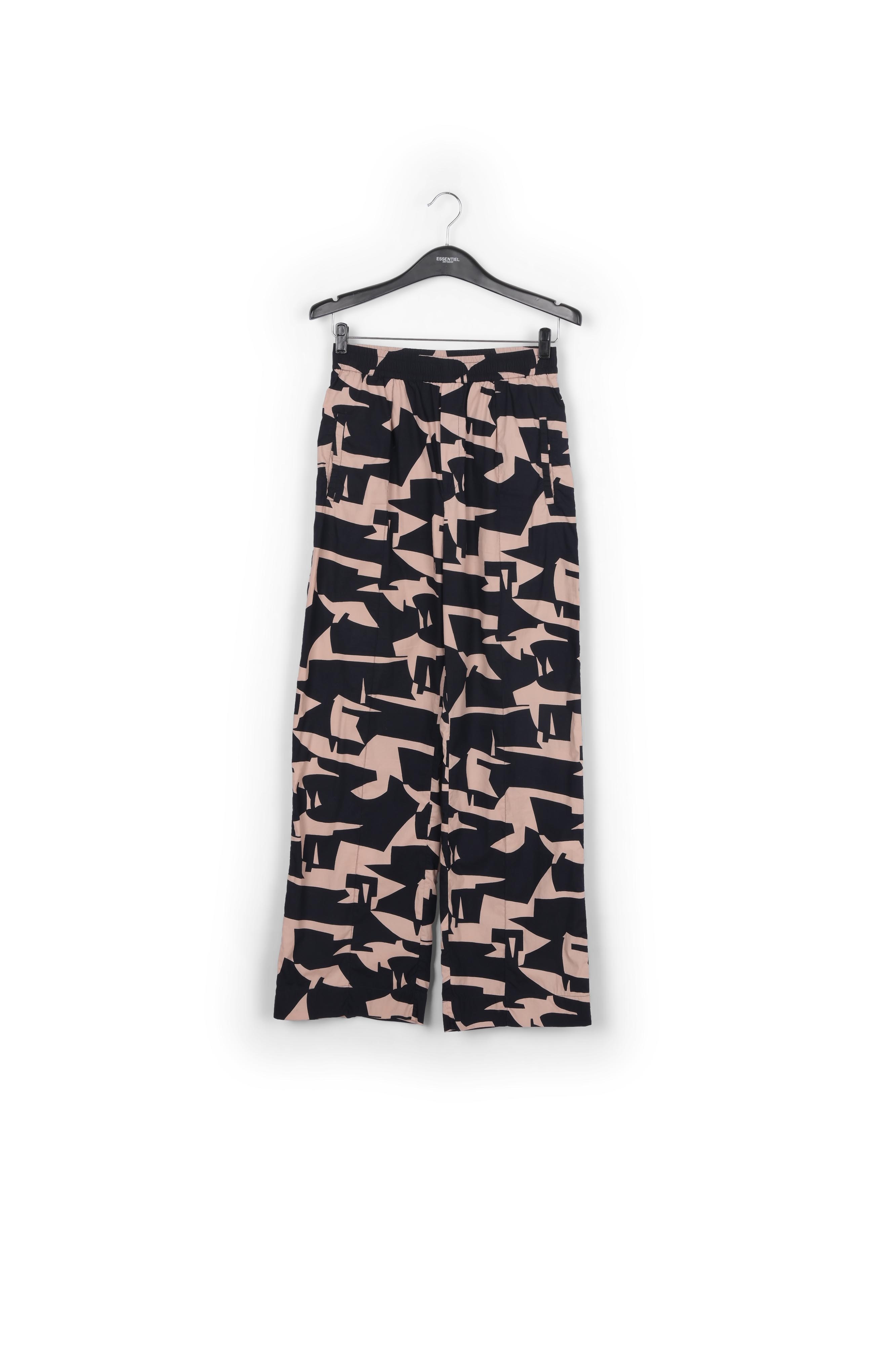 Beige cotton pants with dark blue graphic print RE—SSENTIEL second-hand photo 1