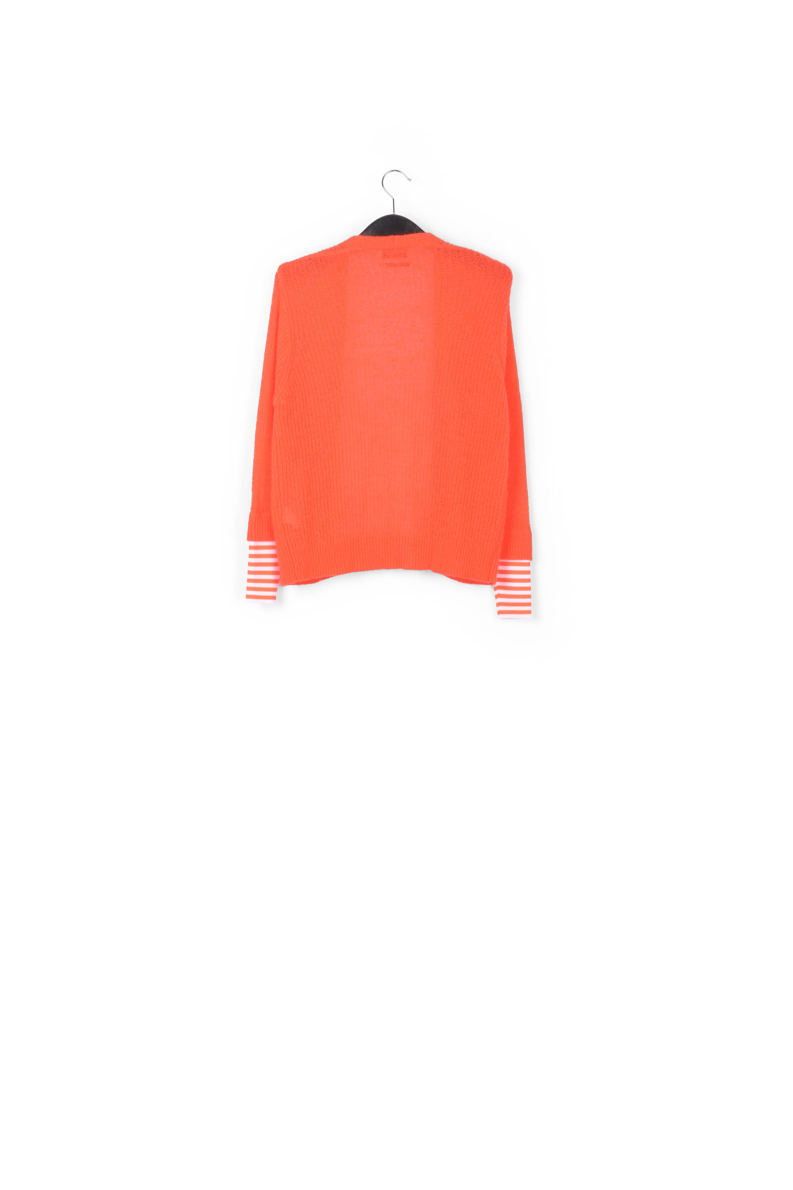 Neon orange ribbed-knit cardigan with striped neon cuffs RE—SSENTIEL second-hand photo 2