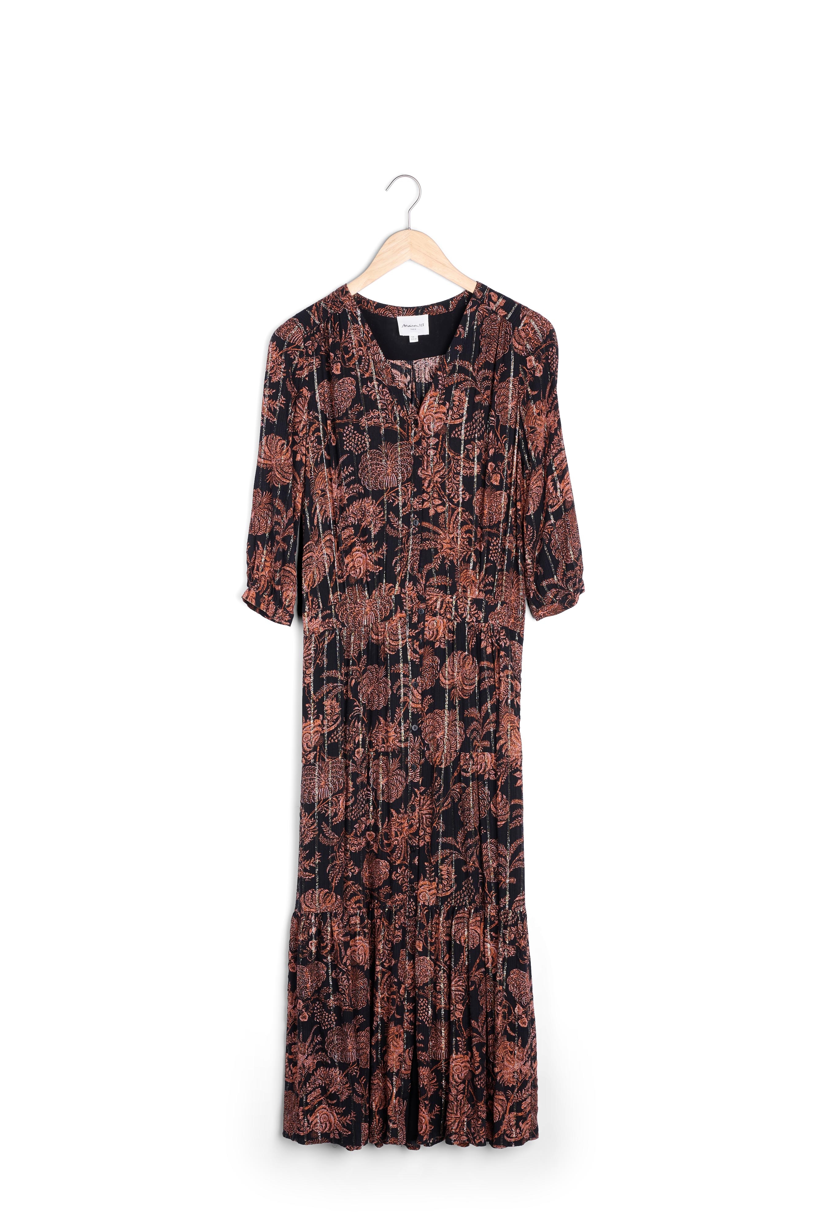 Robe chemise longue imprimée noire et orange Laly Maison 123 seconde main photo 3