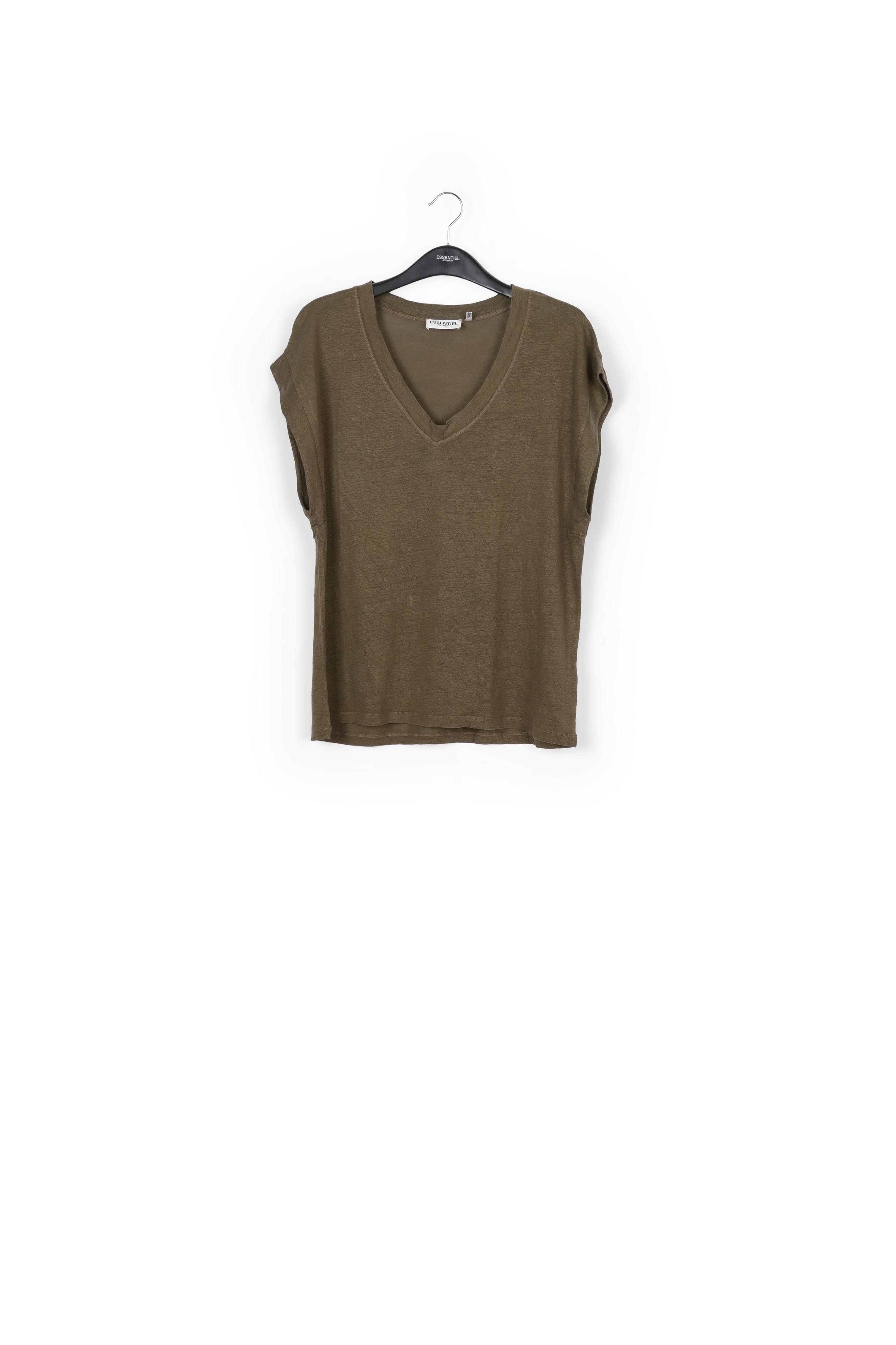 T-shirt V en lin kaki RE—SSENTIEL seconde main photo 1