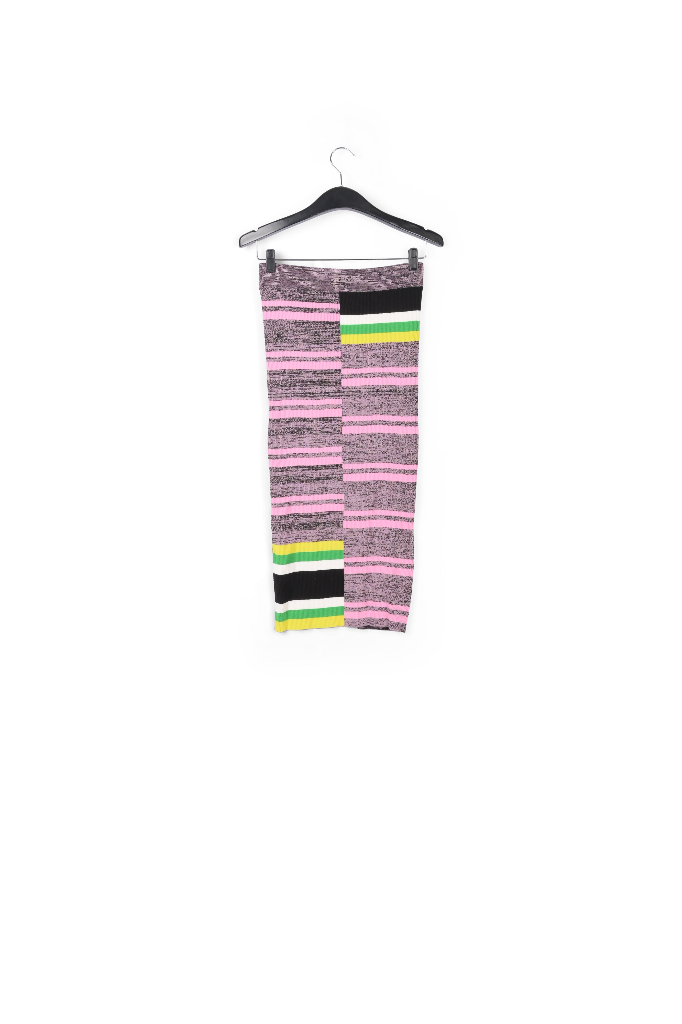 Black, pink and green striped ribbed-knit midi skirt RE—SSENTIEL second-hand photo 2