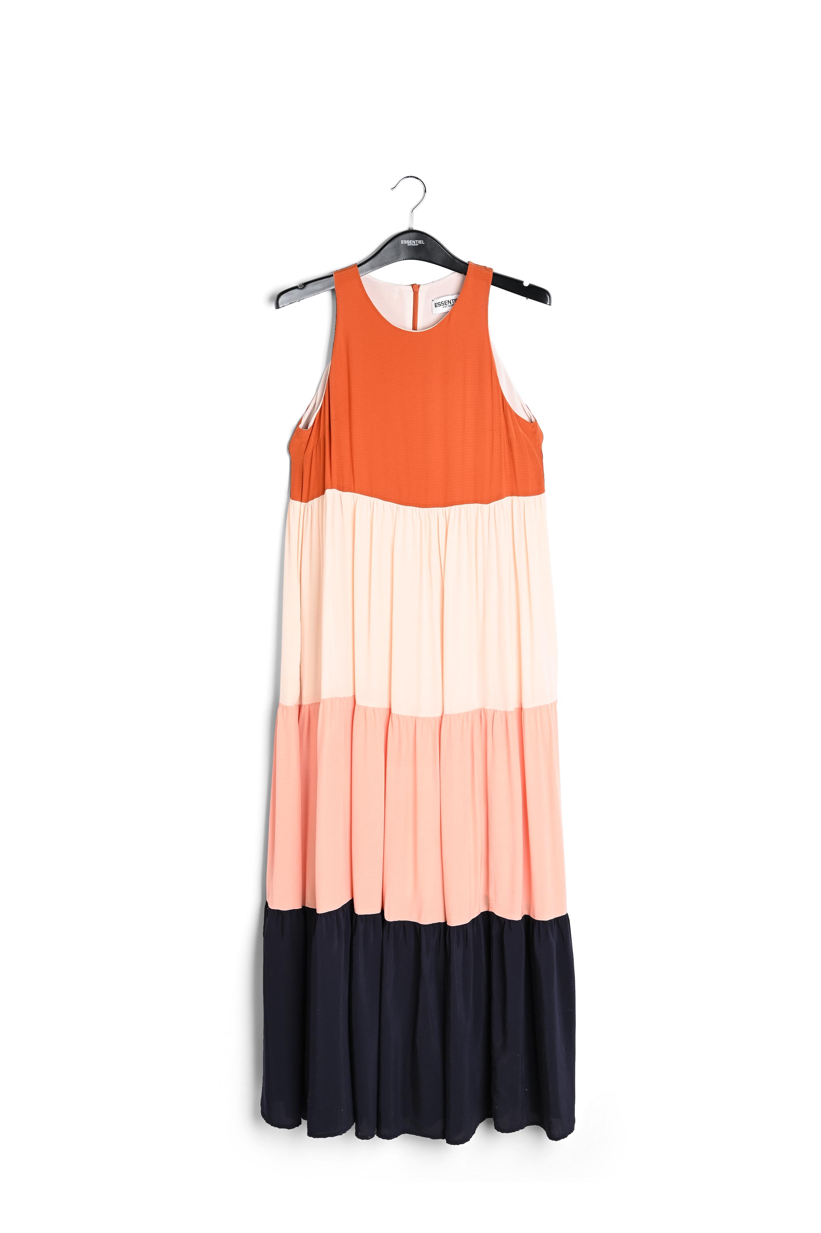 Bruine, lichtroze en donkerblauwe maxi-jurk met colorblock RE—SSENTIEL tweedehands photo 1