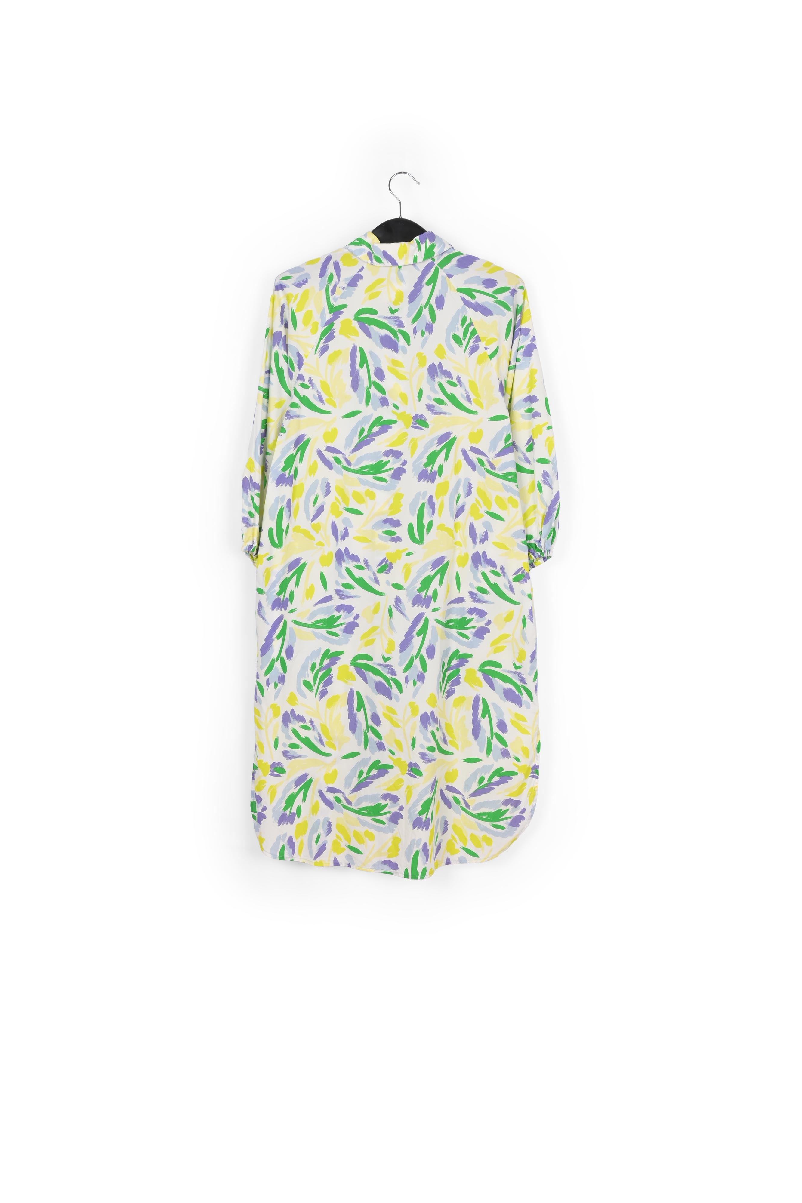 White, purple and green knee-length shirt dress with palm leaf print RE—SSENTIEL second-hand photo 2