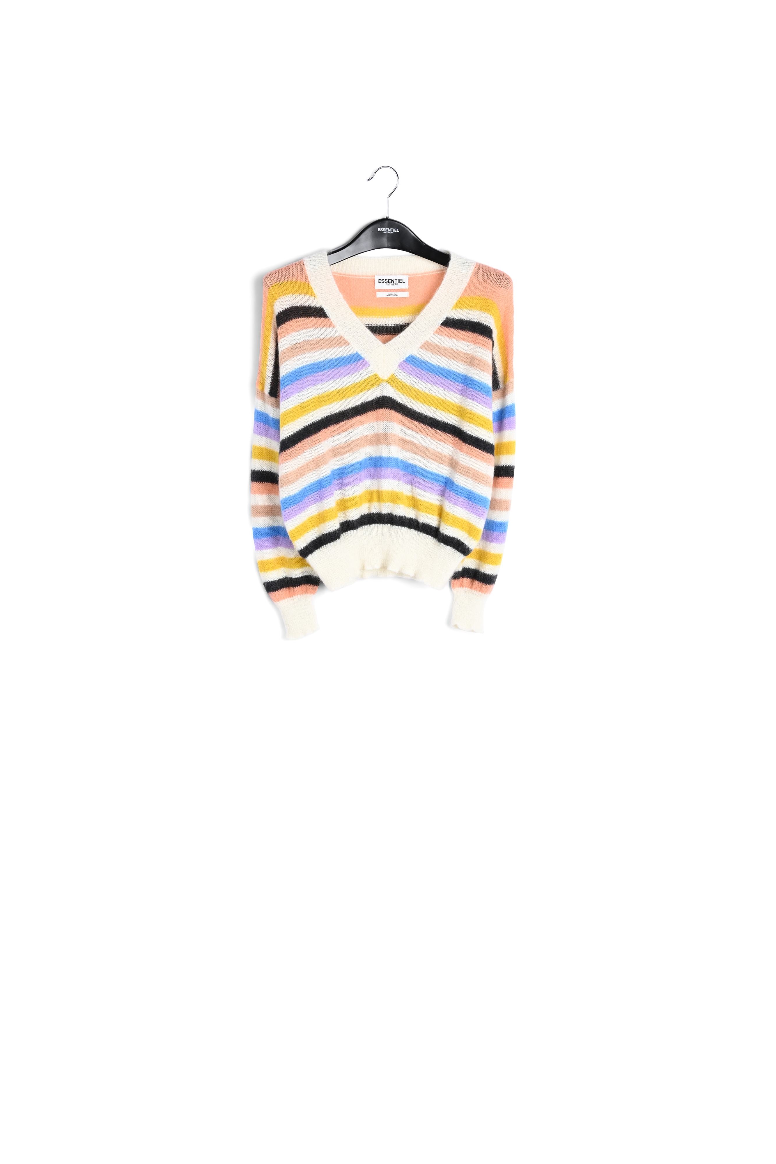 Pull en maille légère col en v à rayures multicolores RE—SSENTIEL seconde main photo 1