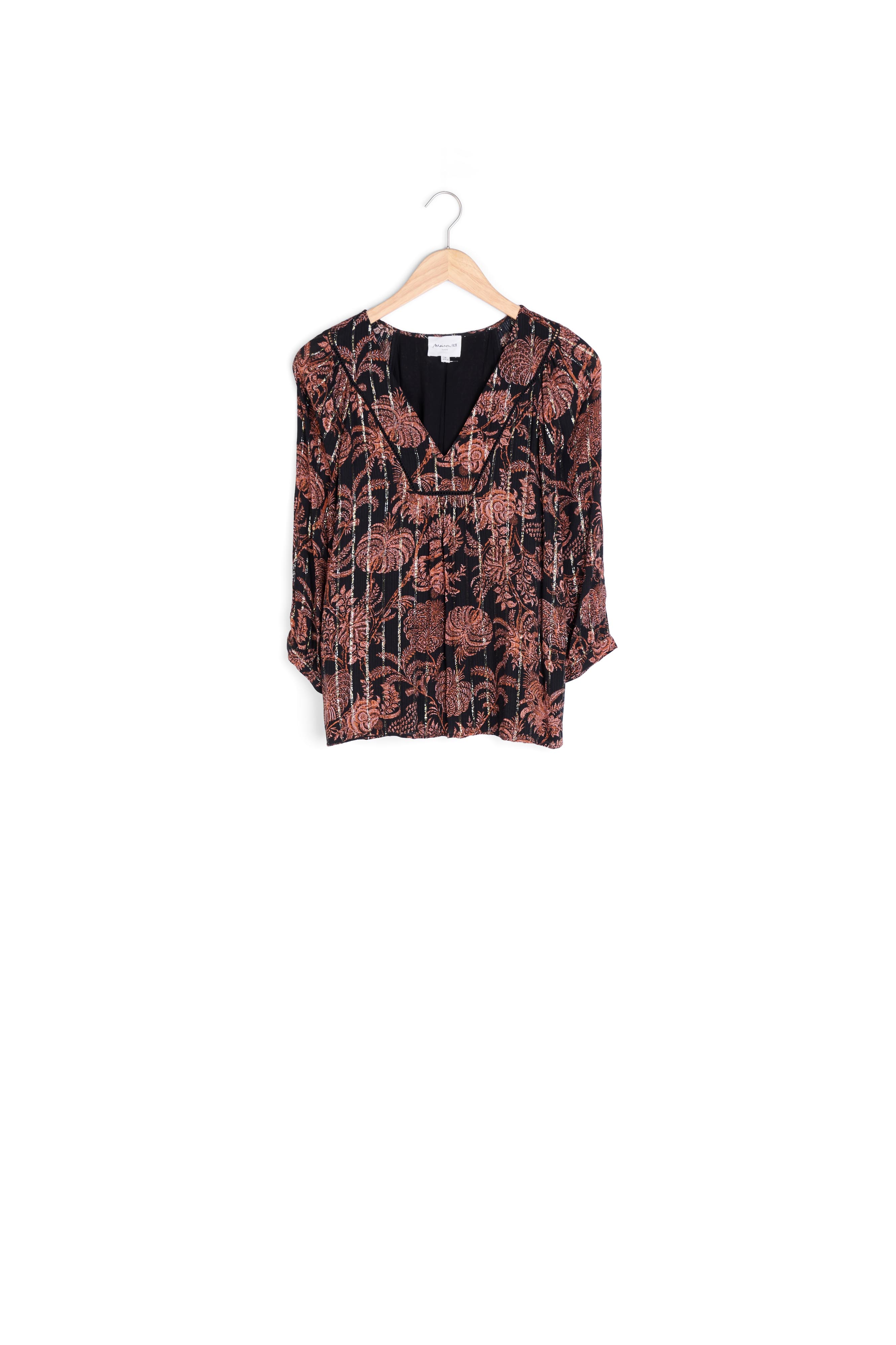 Blouse fluide imprimée noire et orangée Tolly Maison 123 seconde main photo 1