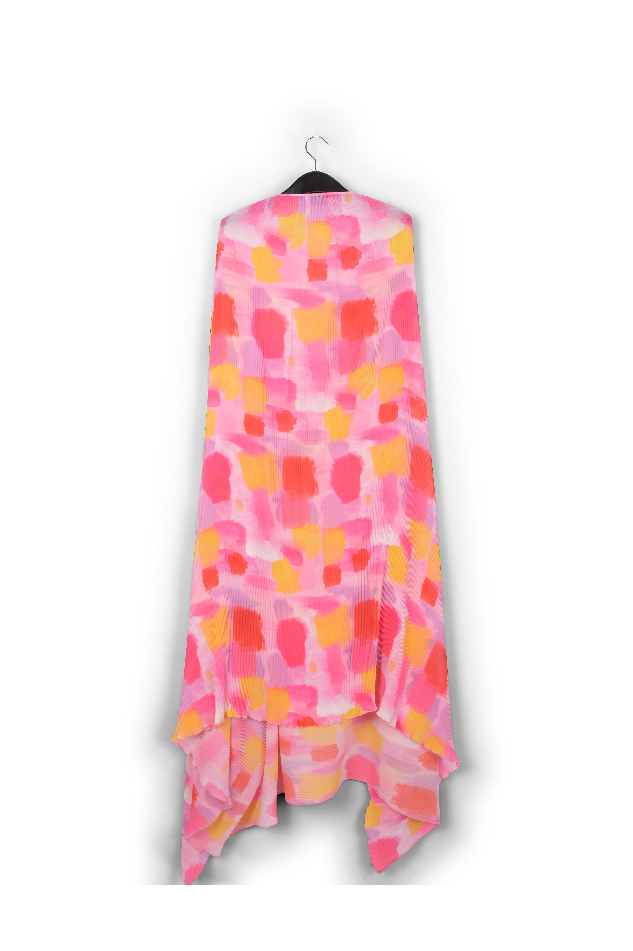 Robe caftan maxi rose et jaune à plis RE—SSENTIEL seconde main photo 2