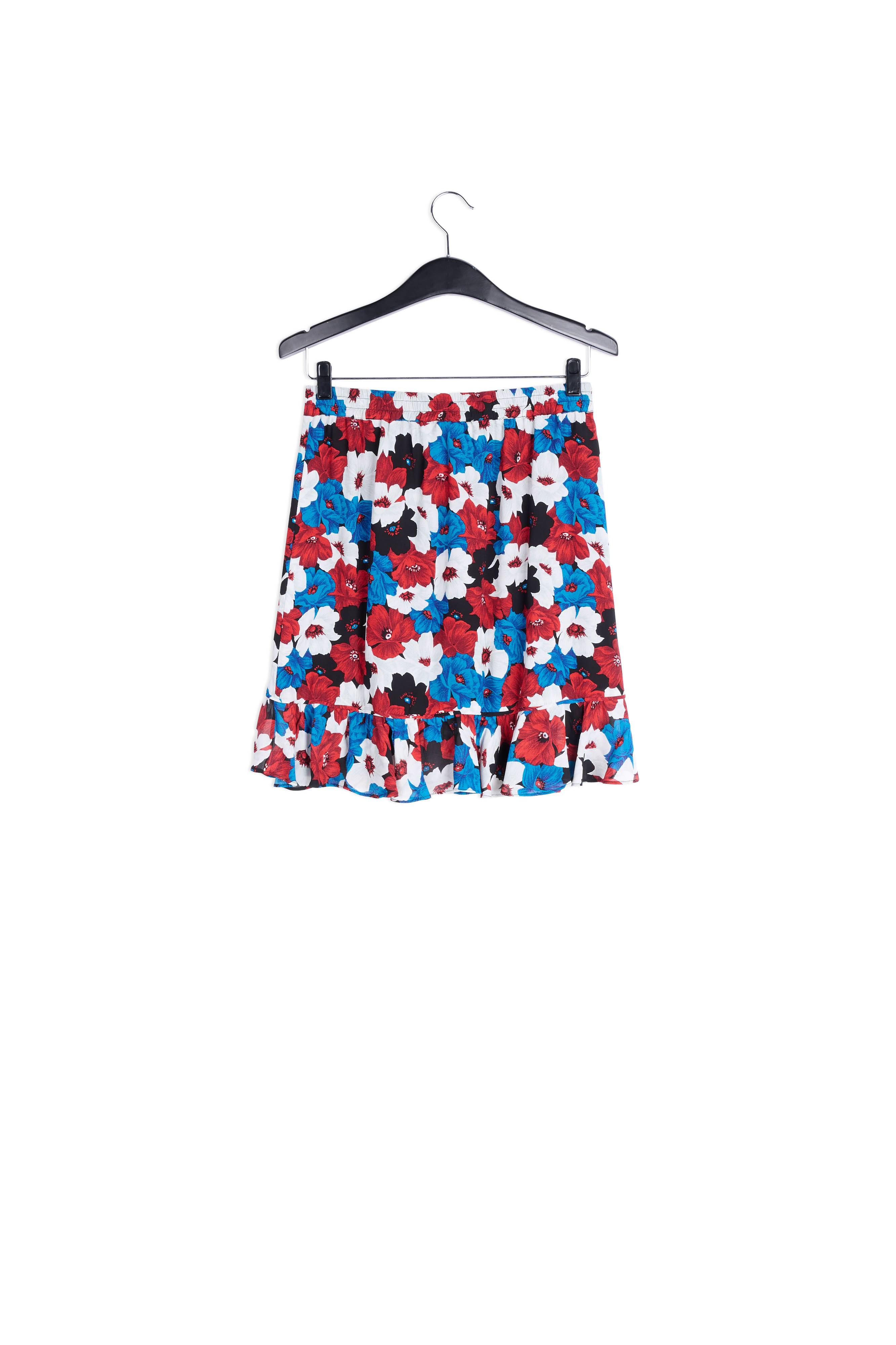 Mini-wikkelrok met zwarte, lichtgroene en fuchsia bloemenprint RE—SSENTIEL tweedehands photo 2
