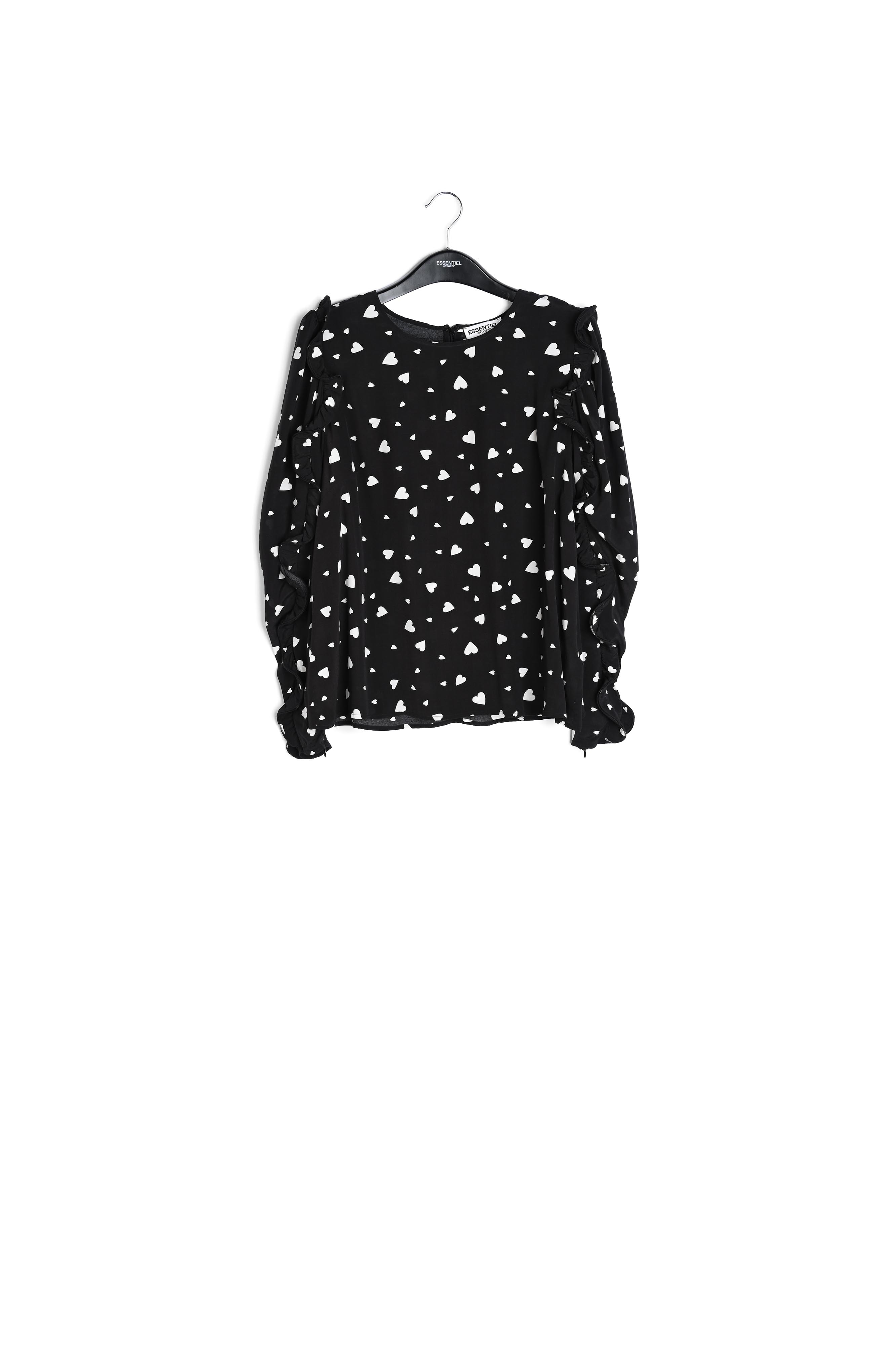 Black heart-print top with ruffled sleeves RE—SSENTIEL second-hand photo 1