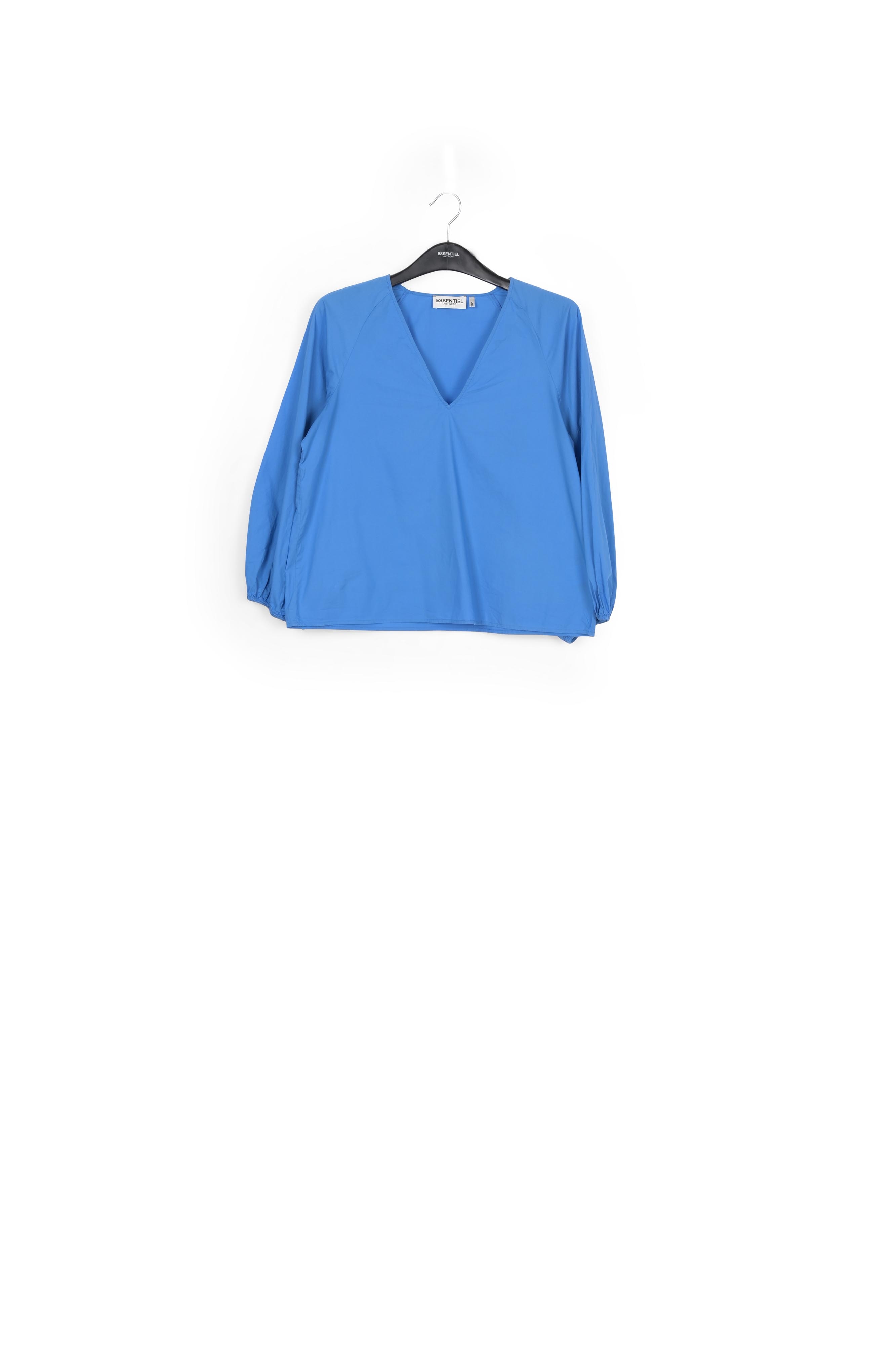 Blue V-neck top with puffed sleeves RE—SSENTIEL second-hand photo 1