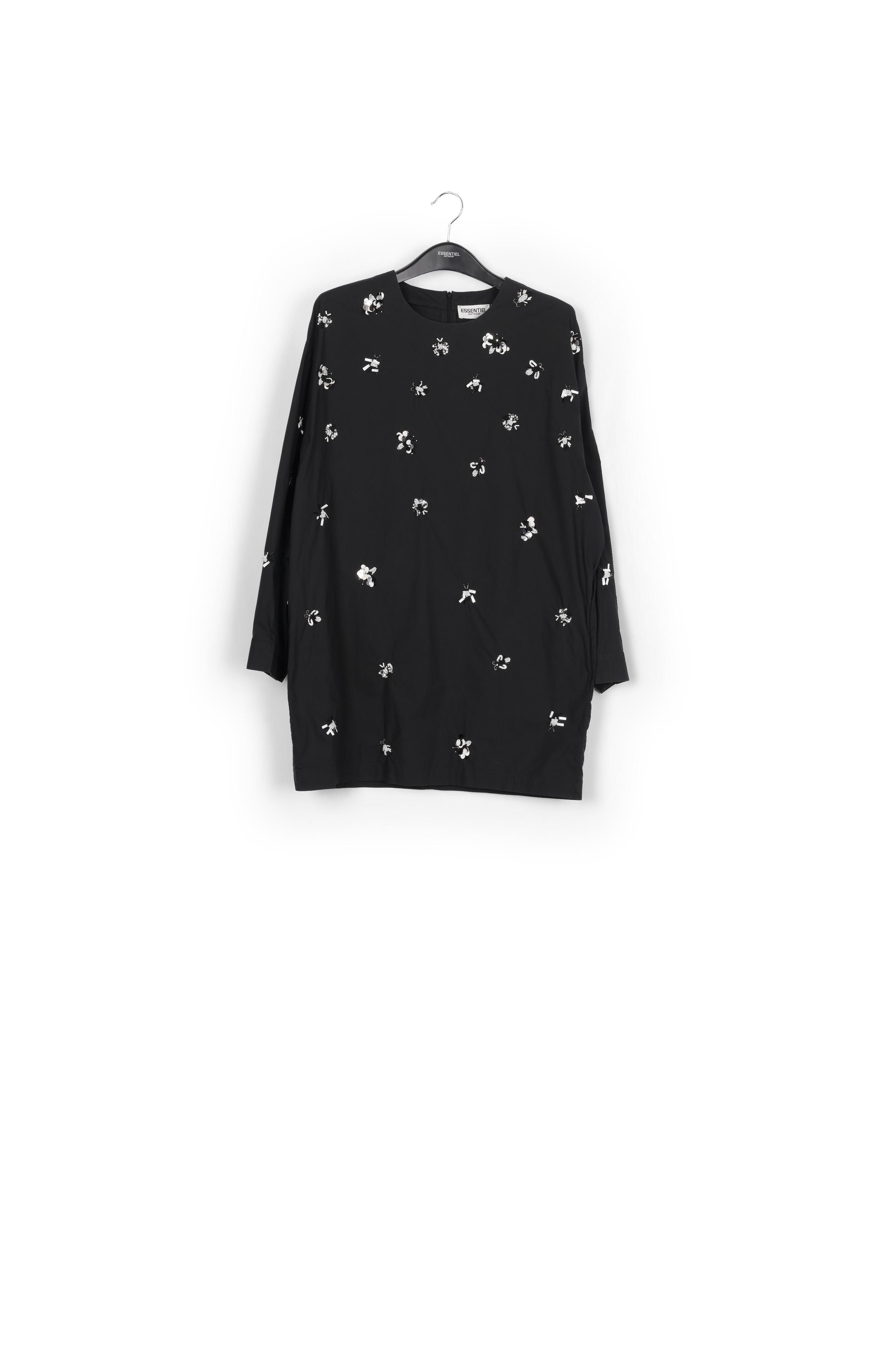 Robe noire en coton popeline à paillettes RE—SSENTIEL seconde main photo 2