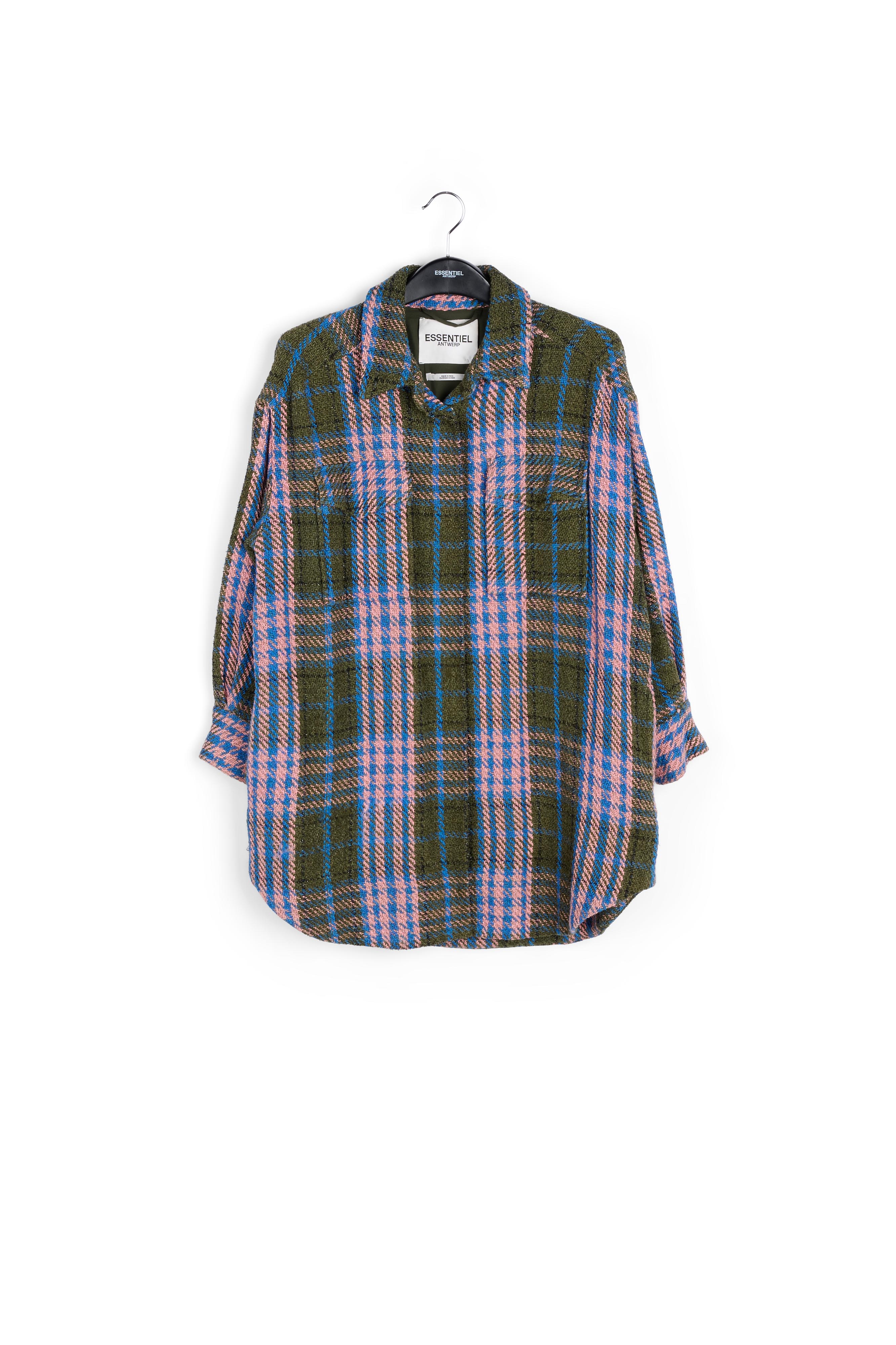 Khaki checked textured overshirt RE—SSENTIEL second-hand photo 1