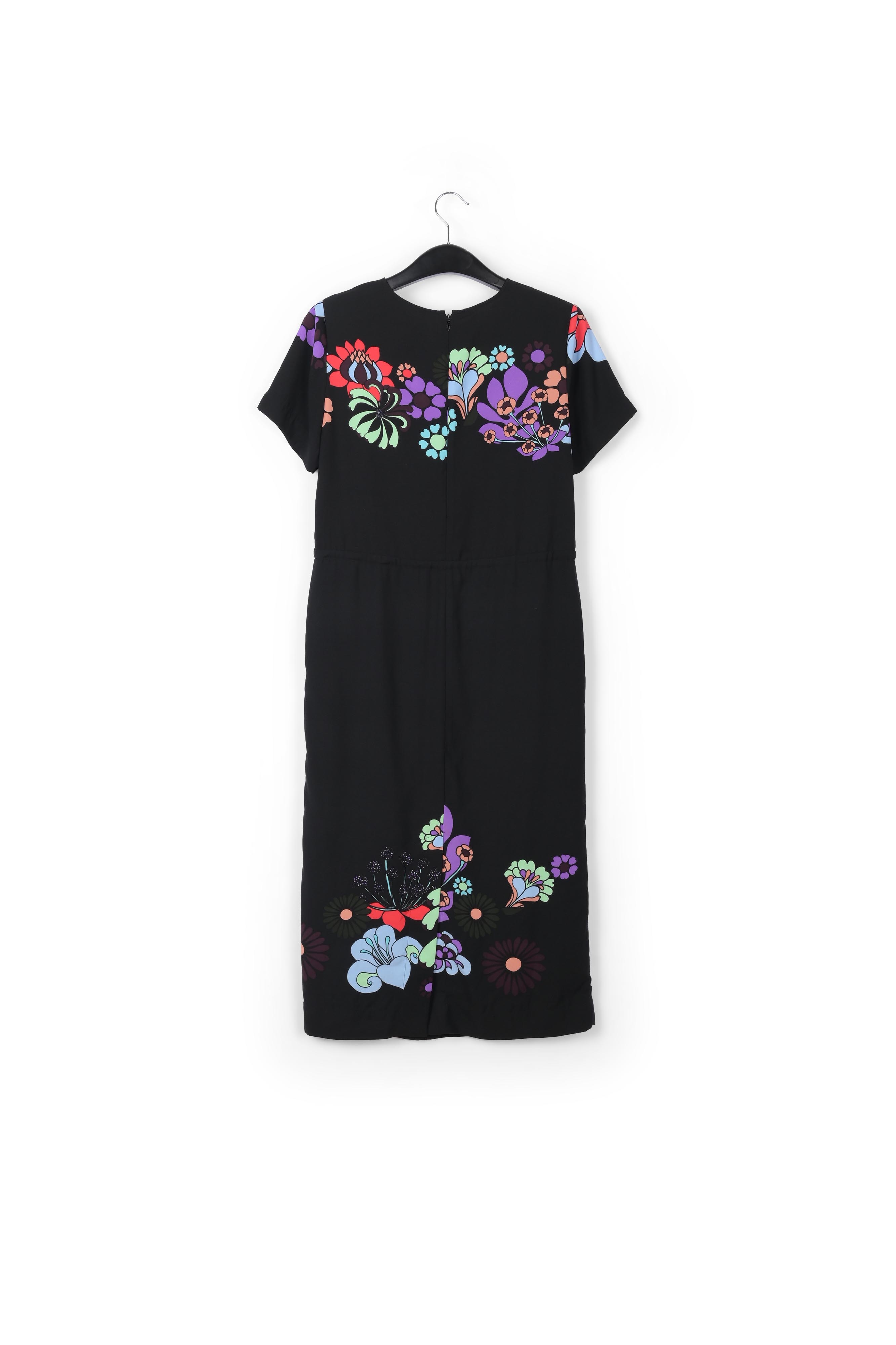 Robe mi-longue noire avec imprimé chat et fleurs RE—SSENTIEL seconde main photo 2