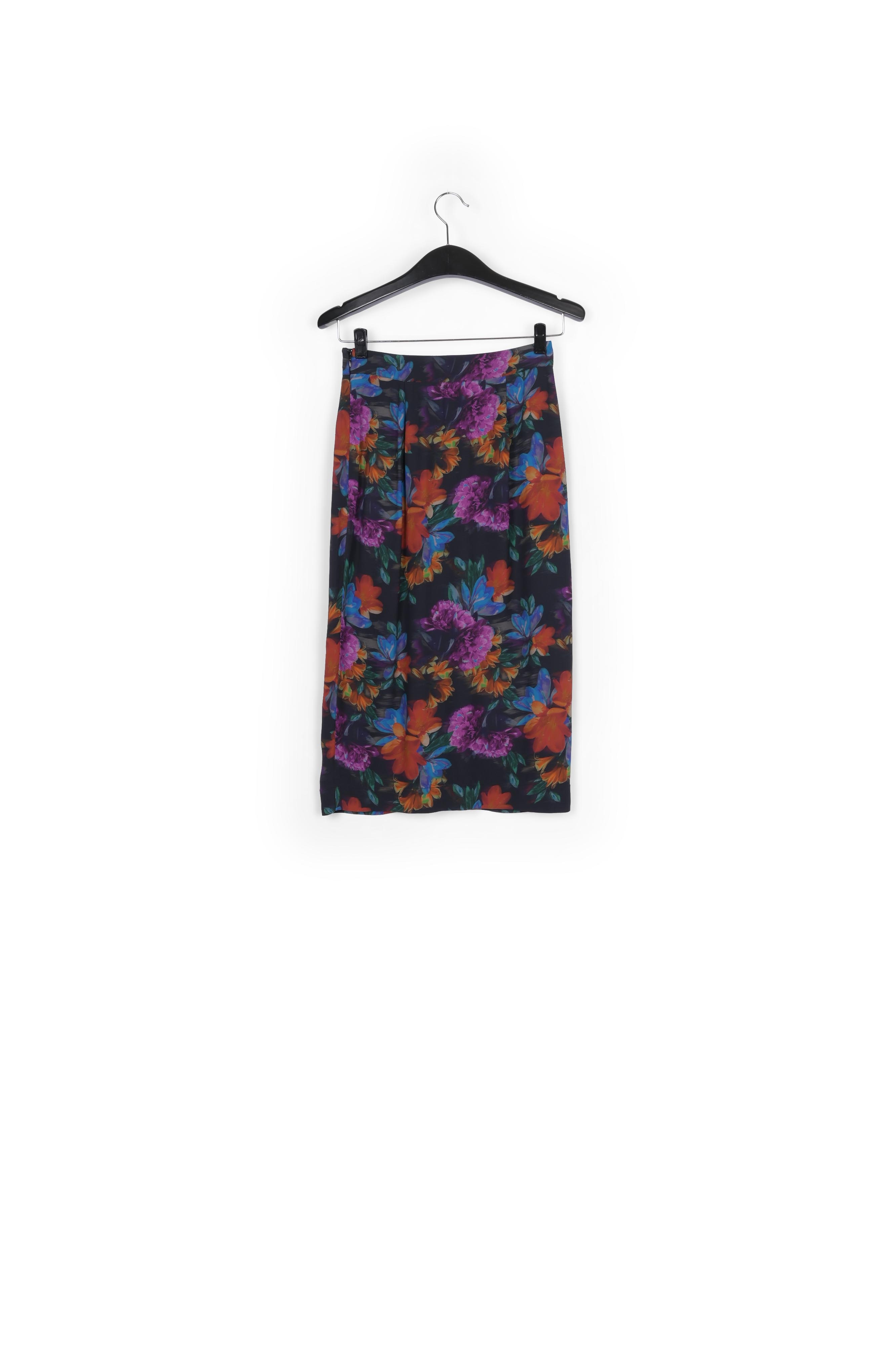 Midirok met antracietgrijze, blauwe en oranje bloemenprint RE—SSENTIEL tweedehands photo 2